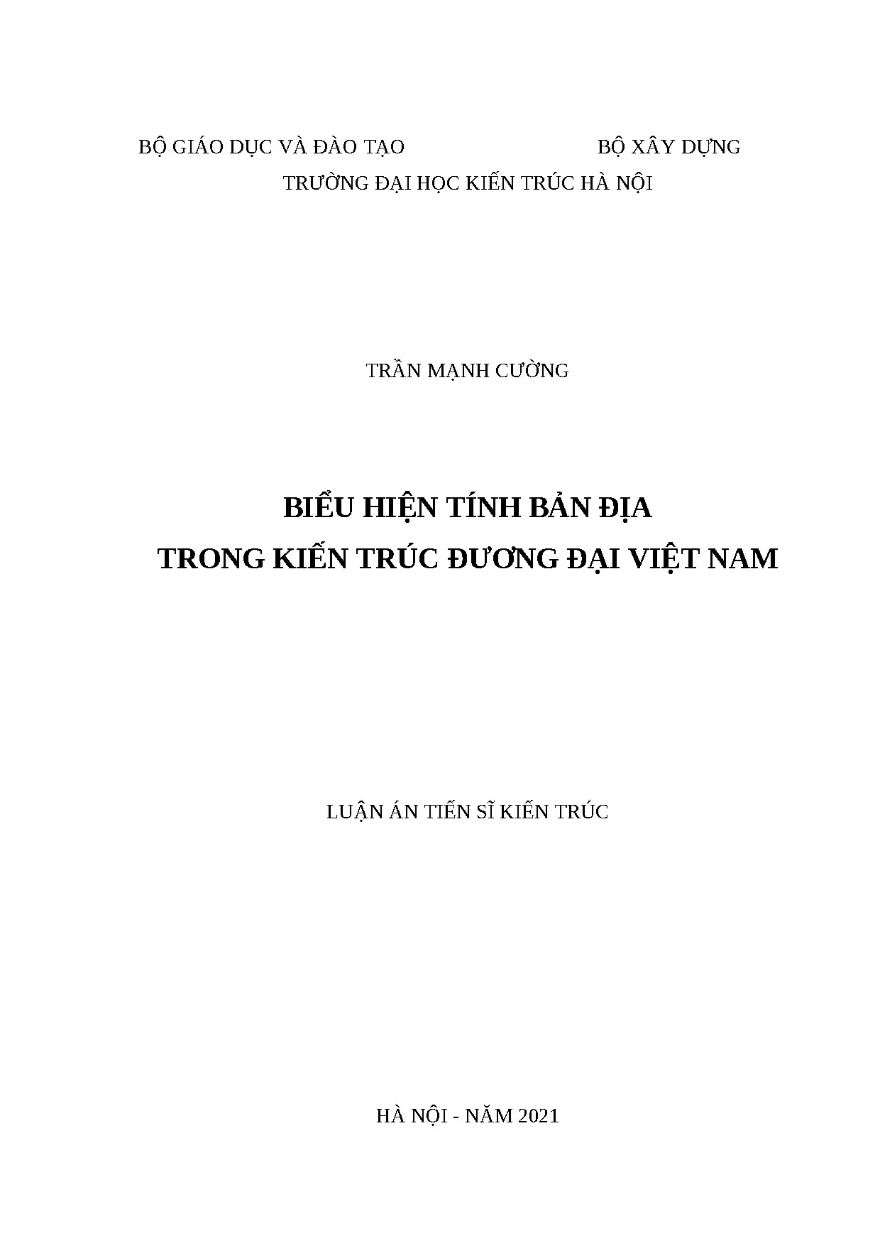 Luận án tiến sĩ về biểu hiện tính bản địa trong kiến trúc đương đại Việt Nam