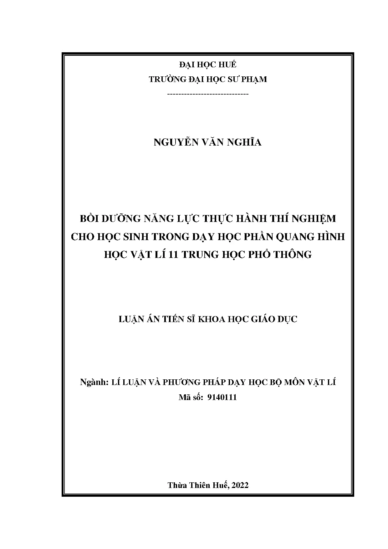 Bồi dưỡng năng lực thực hành thí nghiệm cho học sinh trong dạy học phần Quang hình học vật lí 11