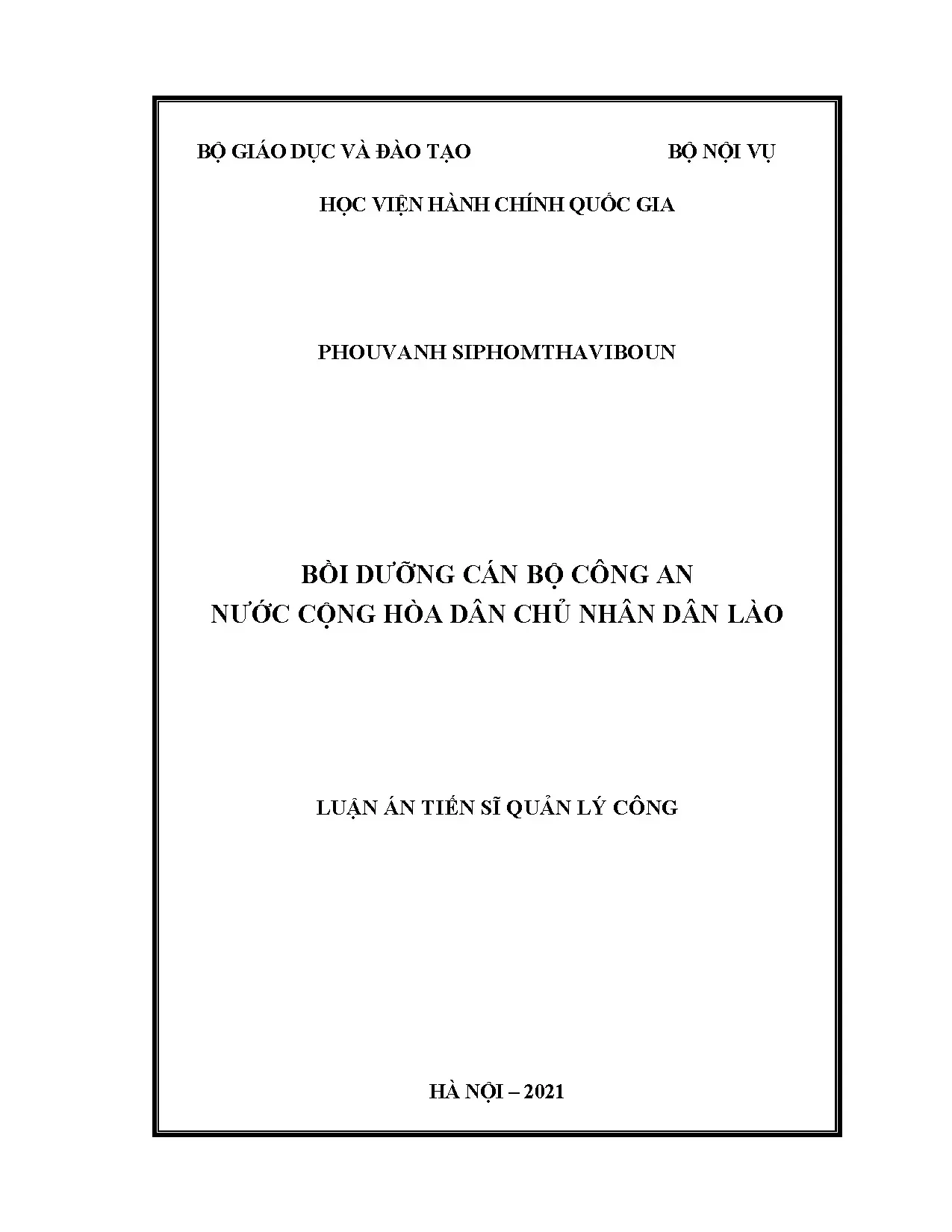 Luận án tiến sĩ bồi dưỡng cán bộ công an CHDCND Lào