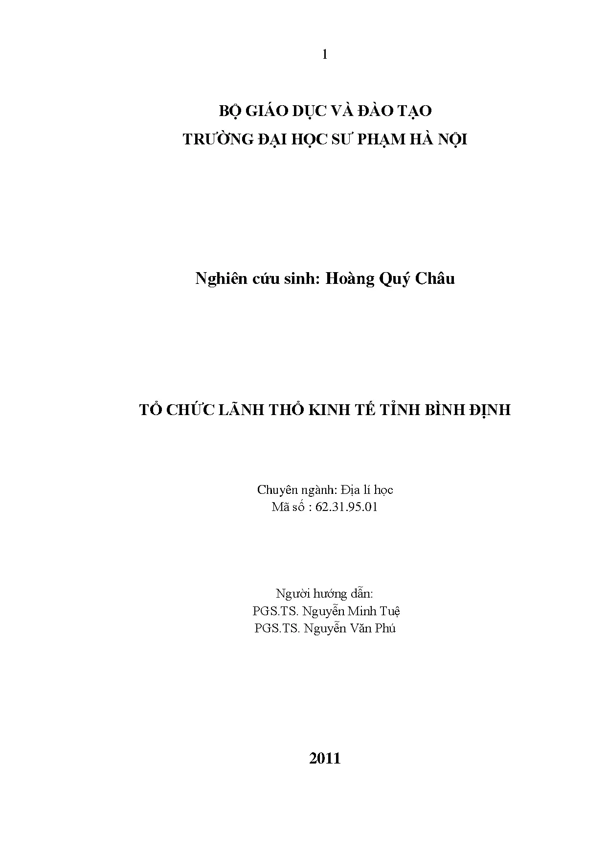Luận án tiến sĩ tổ chức lãnh thổ kinh tế tỉnh Bình Định (2011)