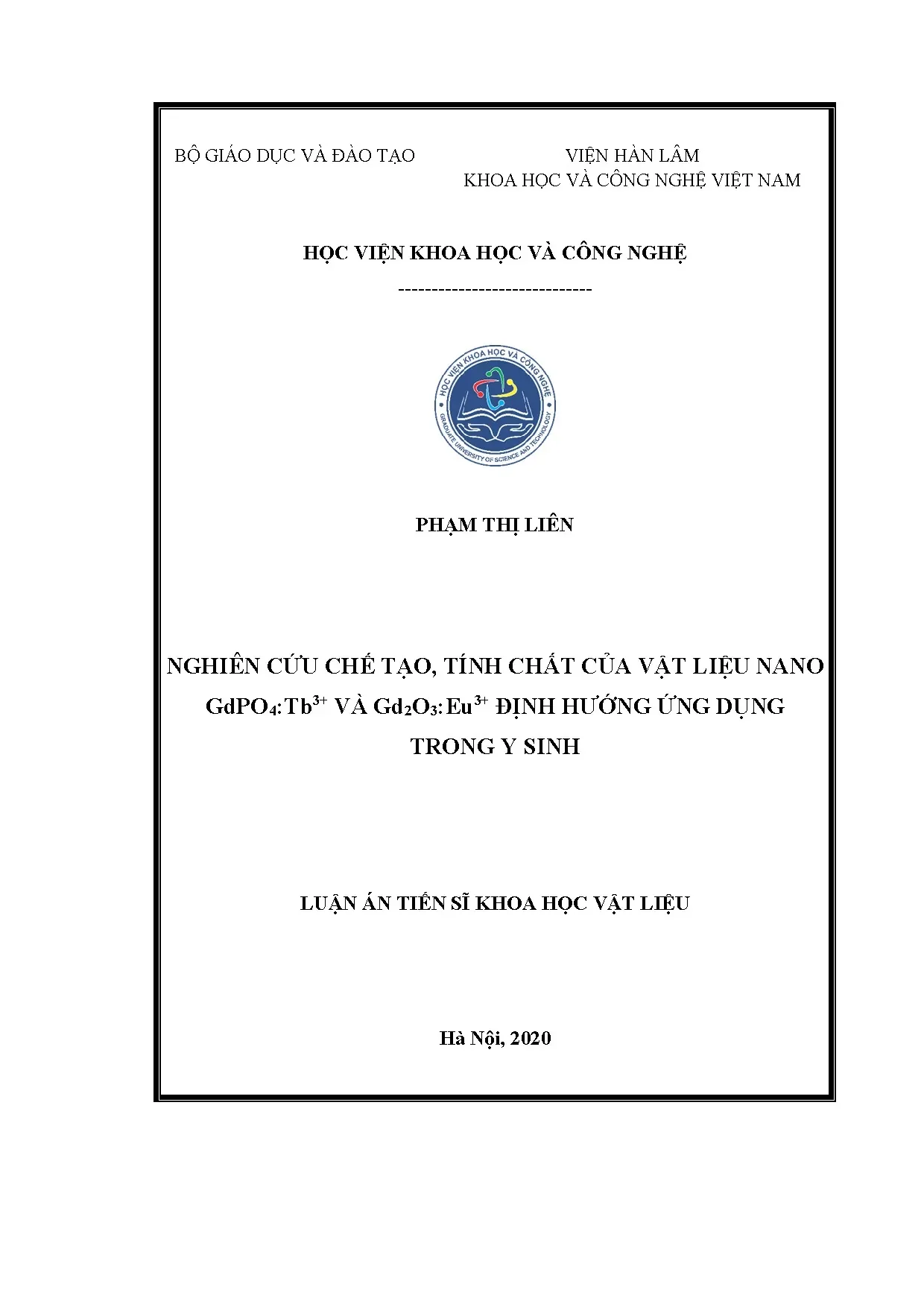Nghiên cứu chế tạo vật liệu nano GdPO4:Tb3+ và Gd2O3:Eu3+ ứng dụng y sinh