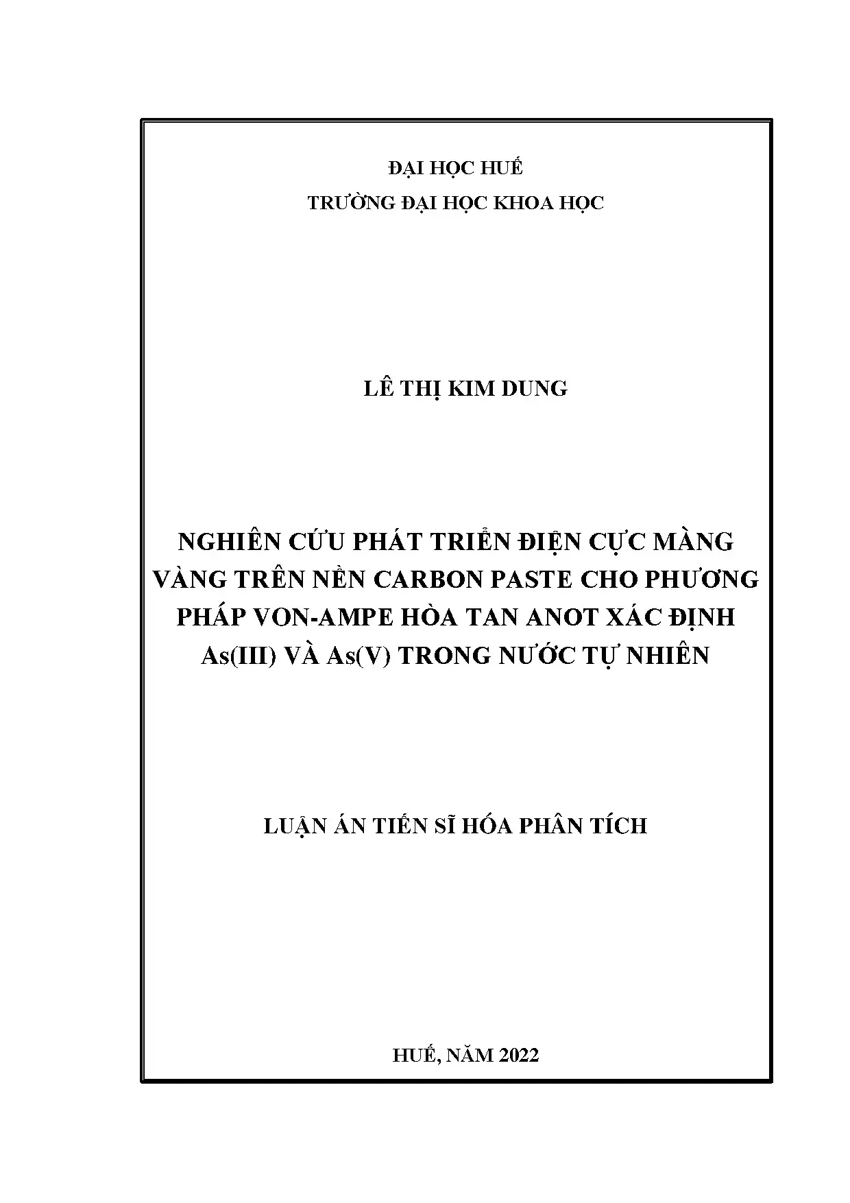 Nghiên cứu điện cực màng vàng xác định asen trong nước bằng phương pháp von-ampe