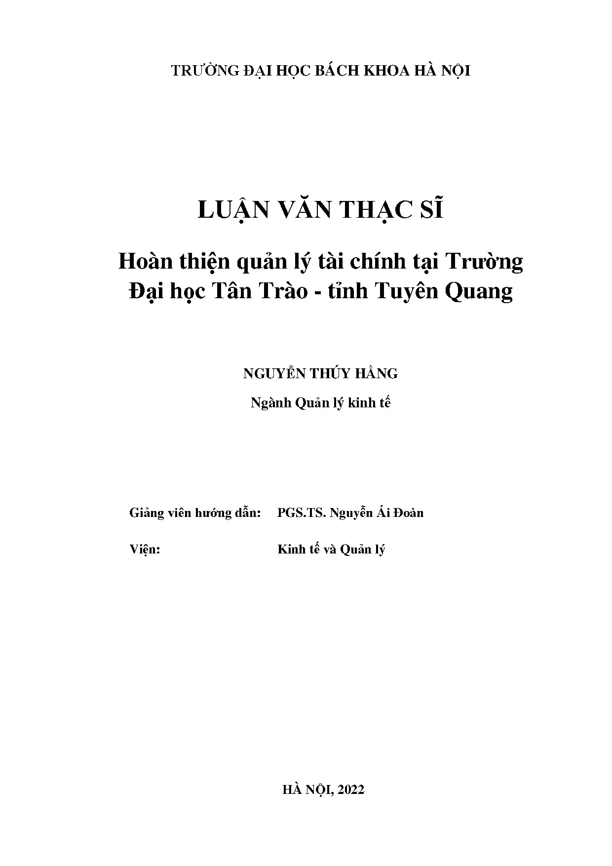 Hoàn thiện quản lý tài chính trường đại học Tân Trào Tuyên Quang