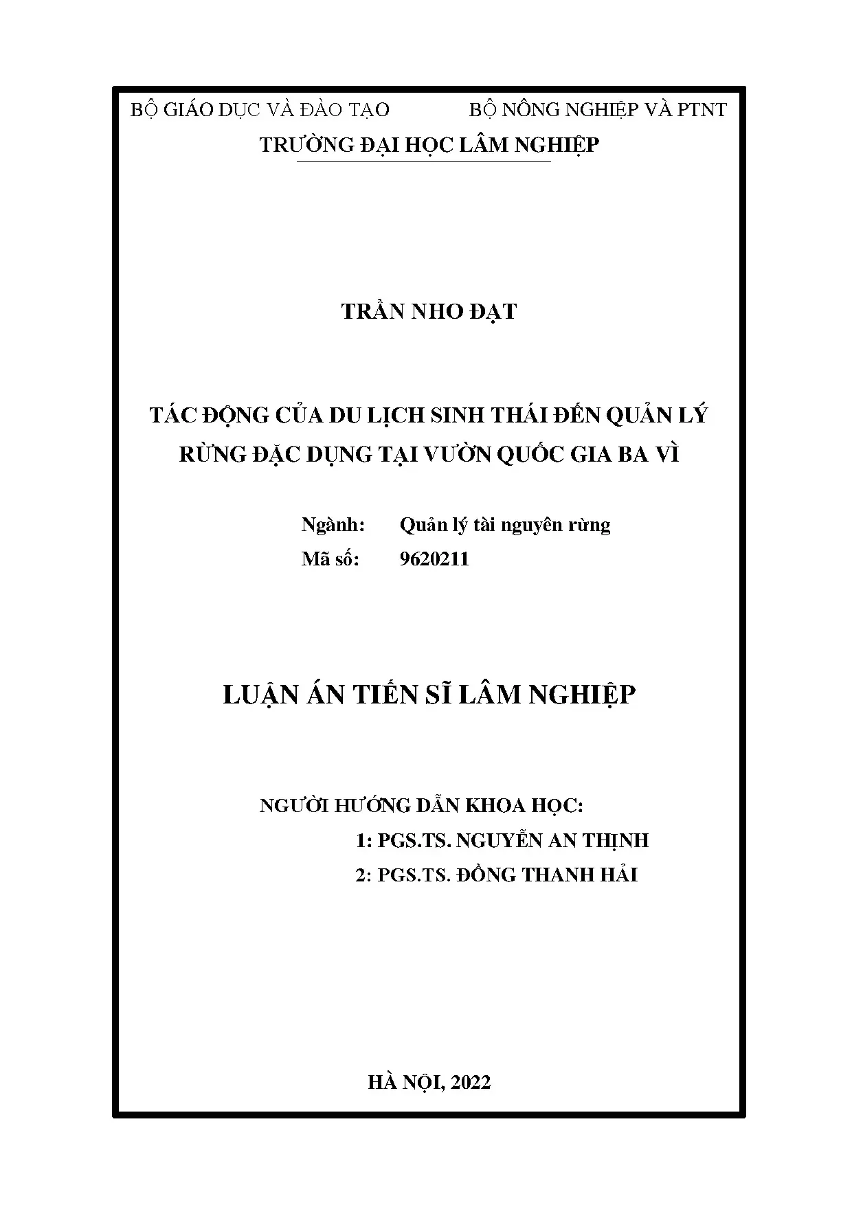Tác động du lịch sinh thái đến quản lý rừng đặc dụng tại VQG Ba Vì