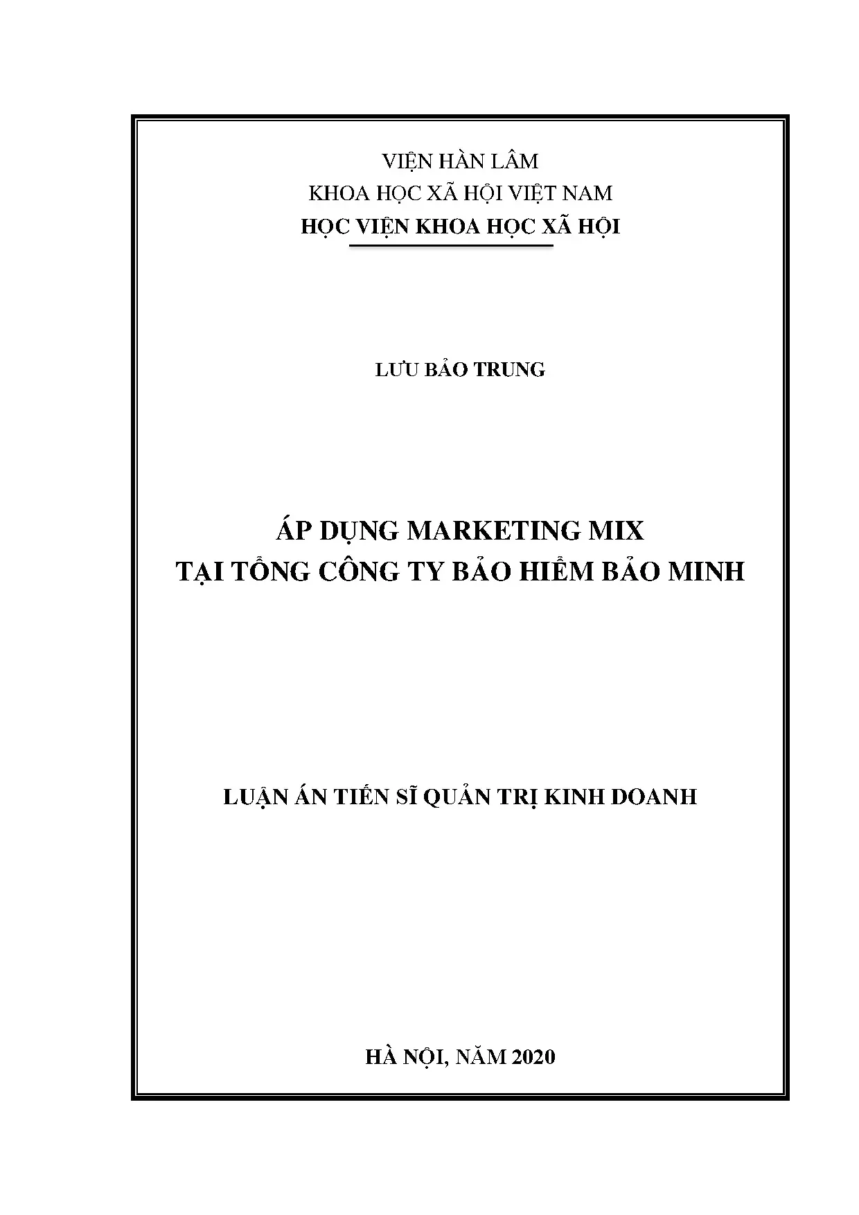Luận án áp dụng Marketing Mix tại Bảo Minh 2020