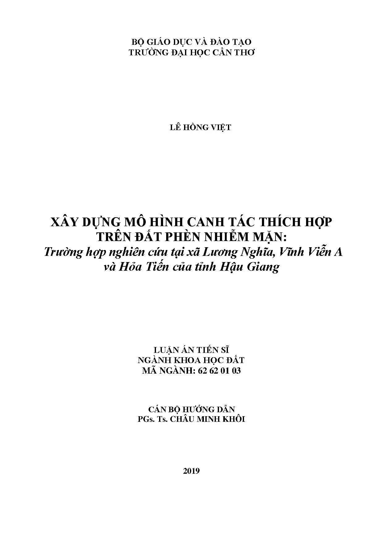 Mô hình canh tác thích hợp trên đất phèn nhiễm mặn Hậu Giang