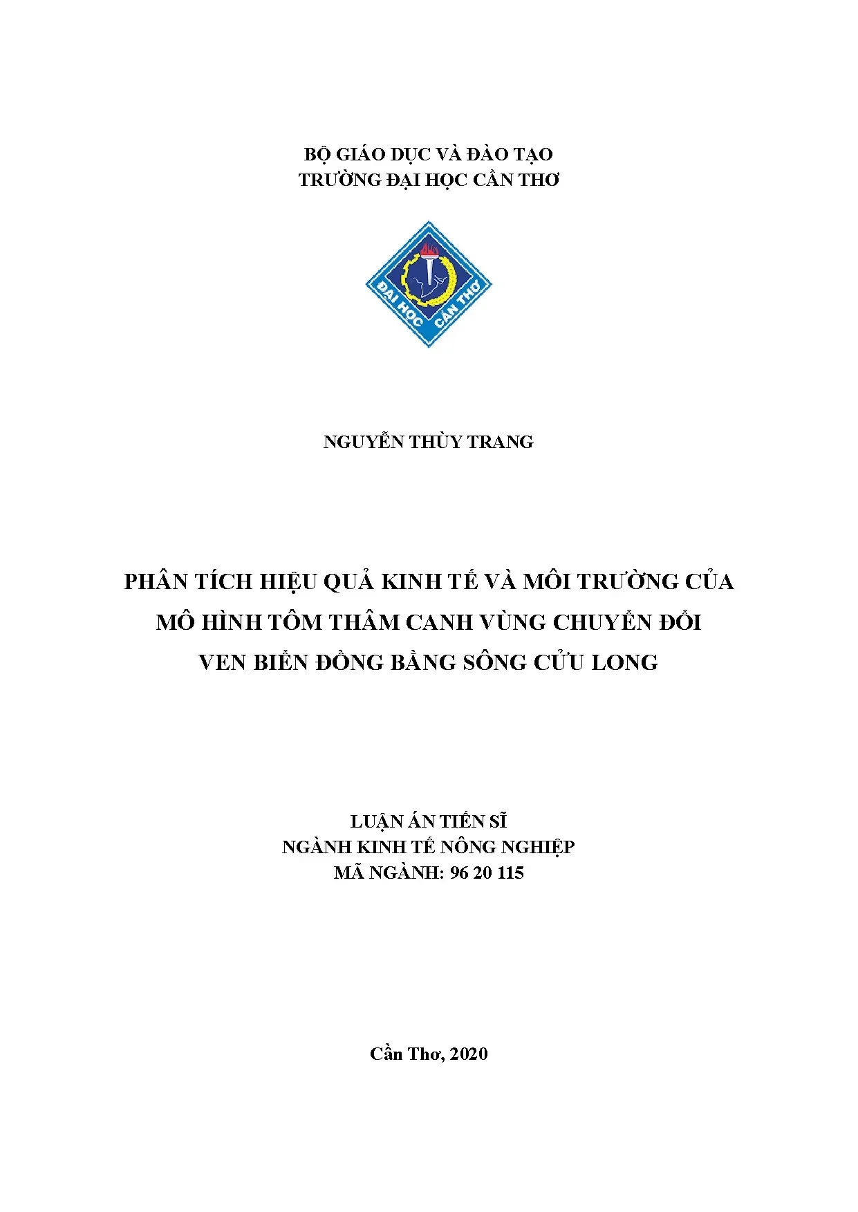 Phân tích hiệu quả kinh tế môi trường mô hình tôm thâm canh ven biển ĐBSCL