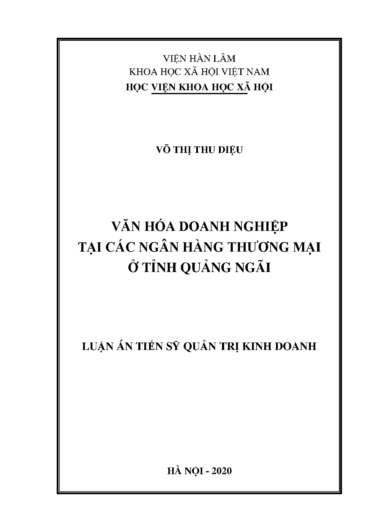 Luận án văn hóa doanh nghiệp tại ngân hàng thương mại Quảng Ngãi