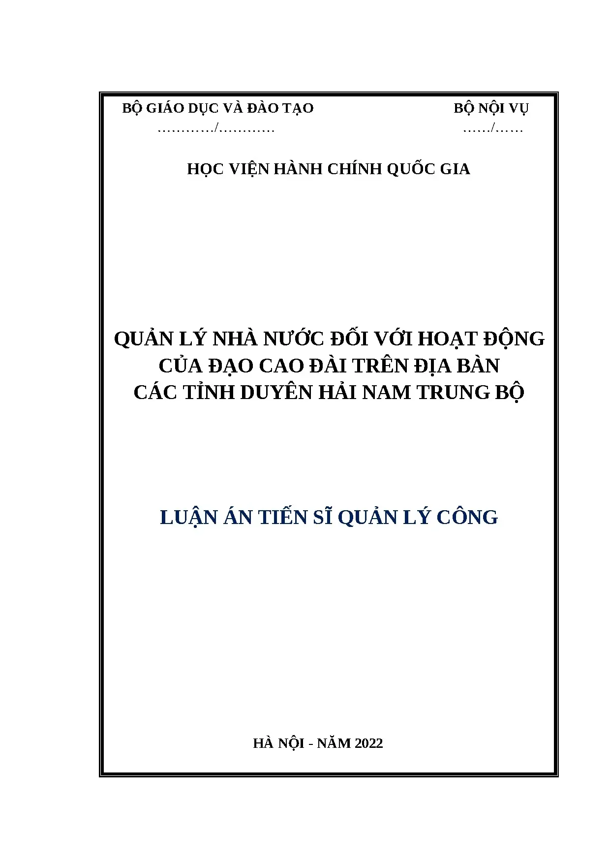 Quản lý nhà nước hoạt động Đạo Cao Đài Duyên hải Nam Trung Bộ