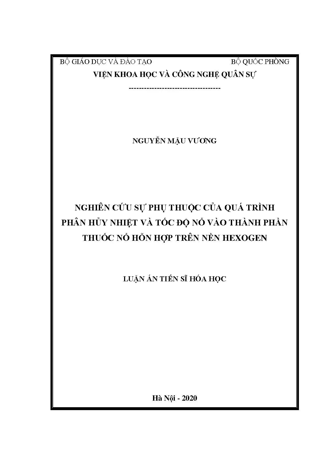 Nghiên cứu phụ thuộc phân hủy nhiệt và tốc độ nổ vào thành phần thuốc nổ hỗn hợp nền hexogen