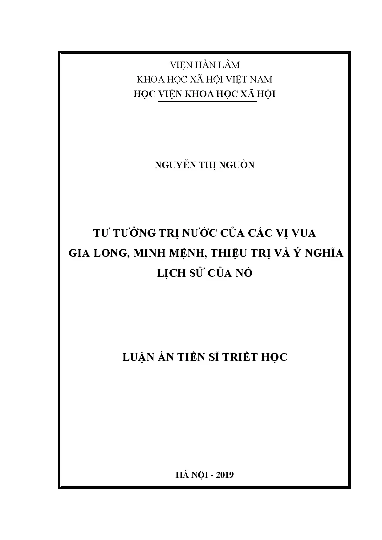 Luận án tư tưởng trị nước vua Gia Long Minh Mệnh Thiệu Trị