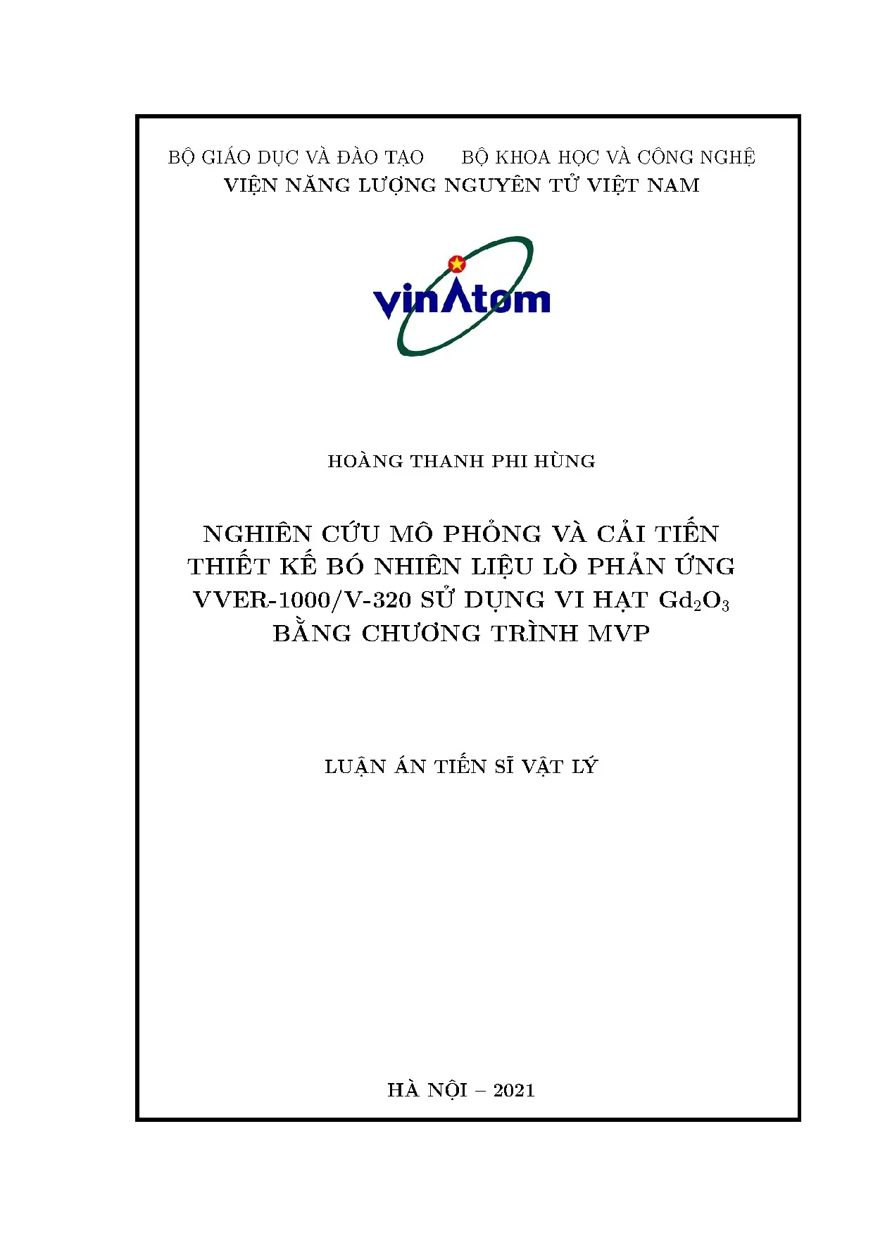 Nghiên cứu cải tiến bó nhiên liệu VVER-1000 sử dụng vi hạt Gd2O3