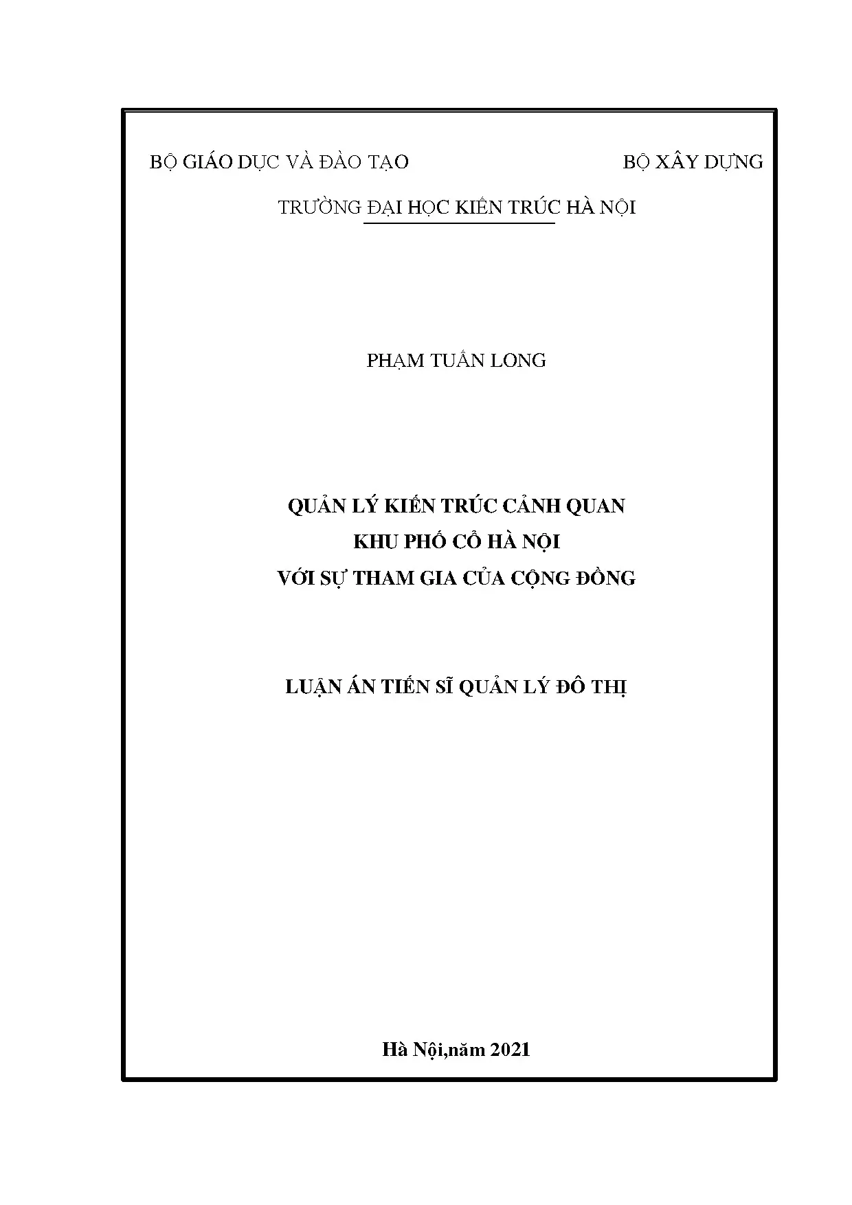Quản lý kiến trúc cảnh quan khu phố cổ Hà Nội với sự tham gia cộng đồng