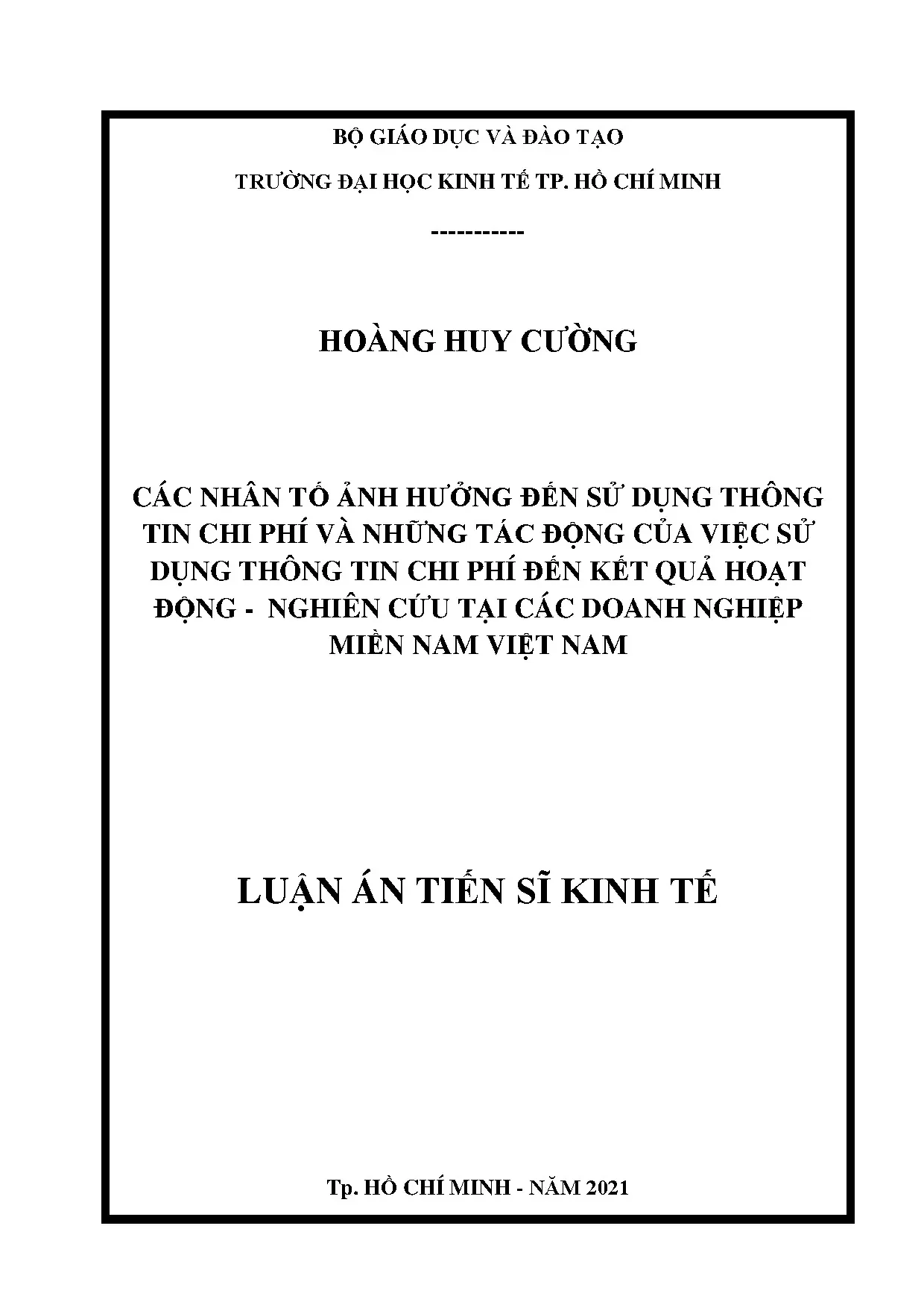 Ác nhân tố ảnh hưởng đến sử dụng thông tin chi phí và tác động của nó đến kết quả hoạt động nghiên cứu tại doanh nghiệp miền nam Việt Nam