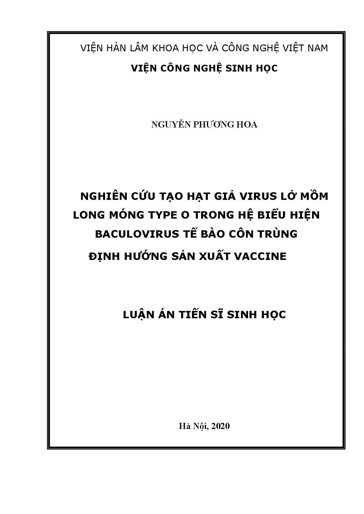 Tạo hạt giả virus lở mồm long móng type O bằng hệ biểu hiện baculovirus