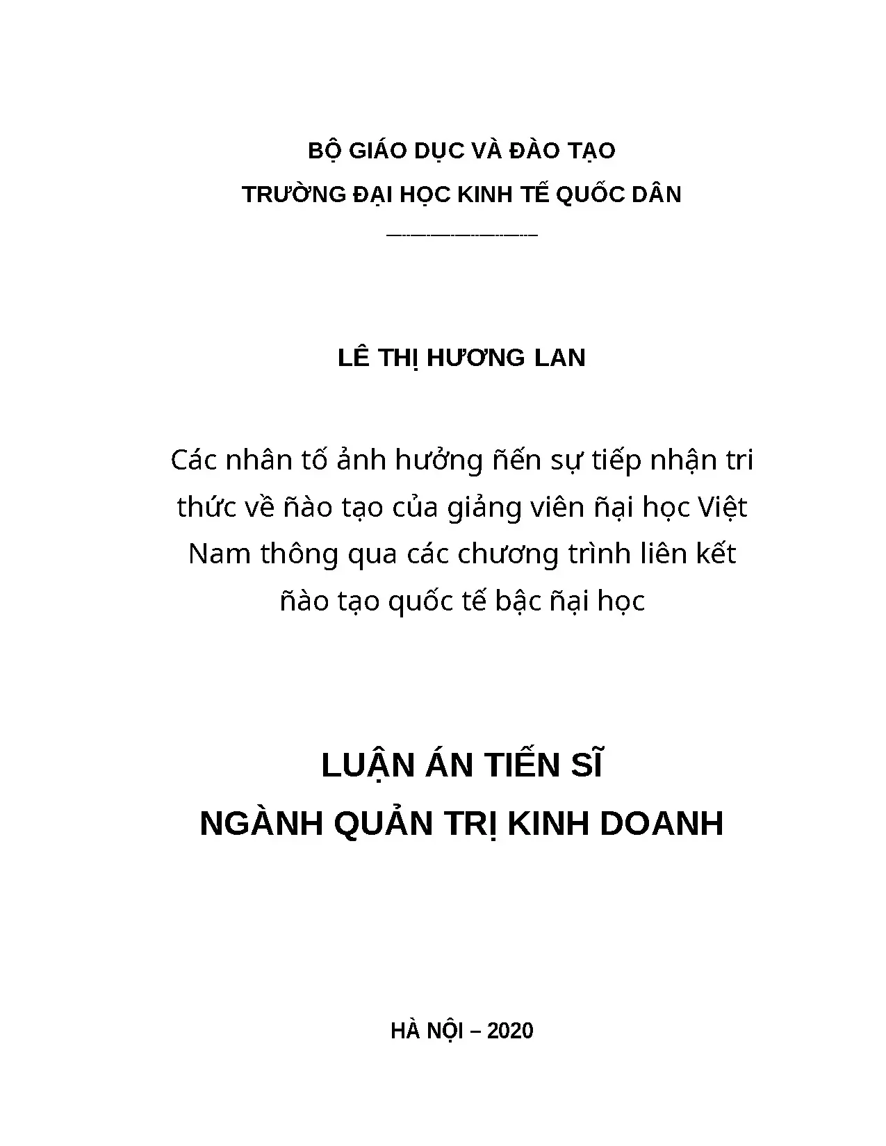 Luận án nhân tố ảnh hưởng tiếp nhận tri thức đào tạo giảng viên đại học