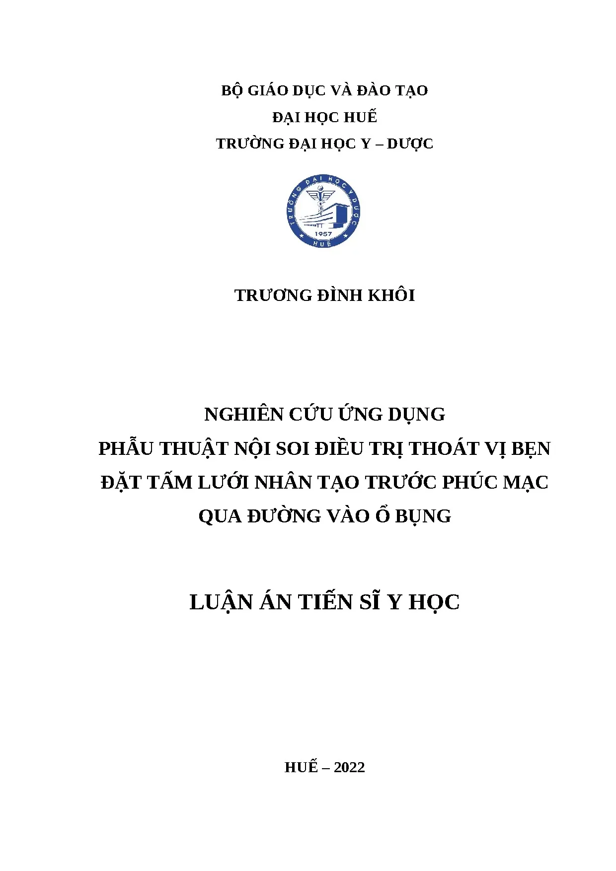 Nghiên cứu ứng dụng phẫu thuật nội soi điều trị thoát vị bẹn