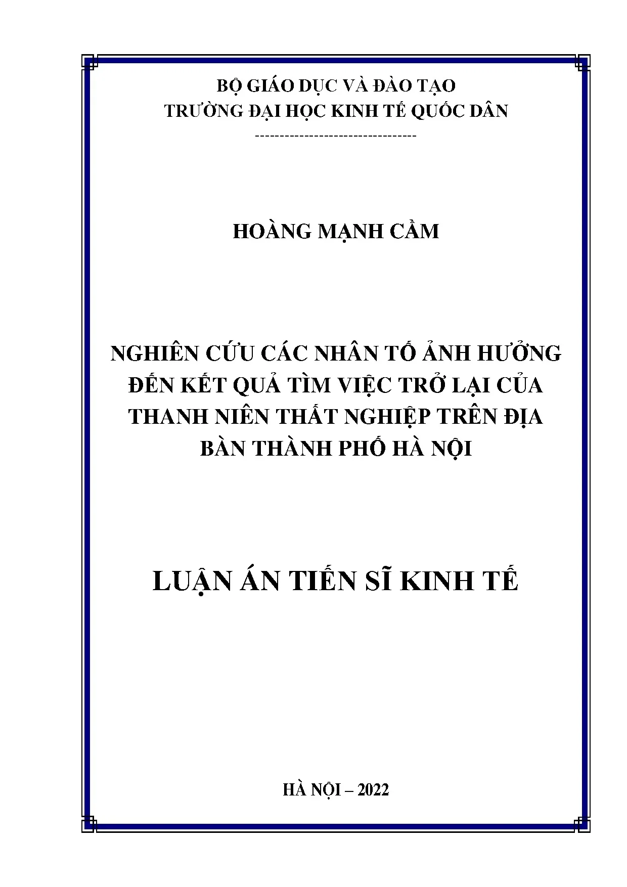 Nhân tố ảnh hưởng kết quả tìm việc trở lại thanh niên thất nghiệp Hà Nội