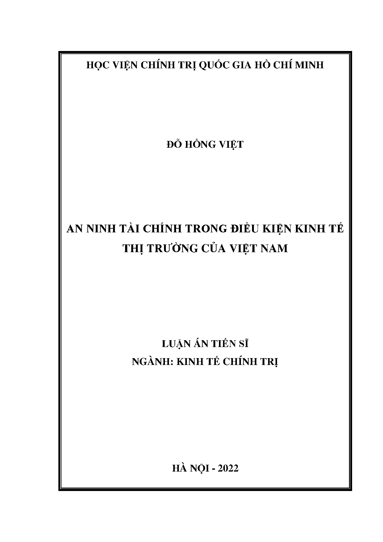 Luận án tiến sĩ an ninh tài chính kinh tế thị trường Việt Nam