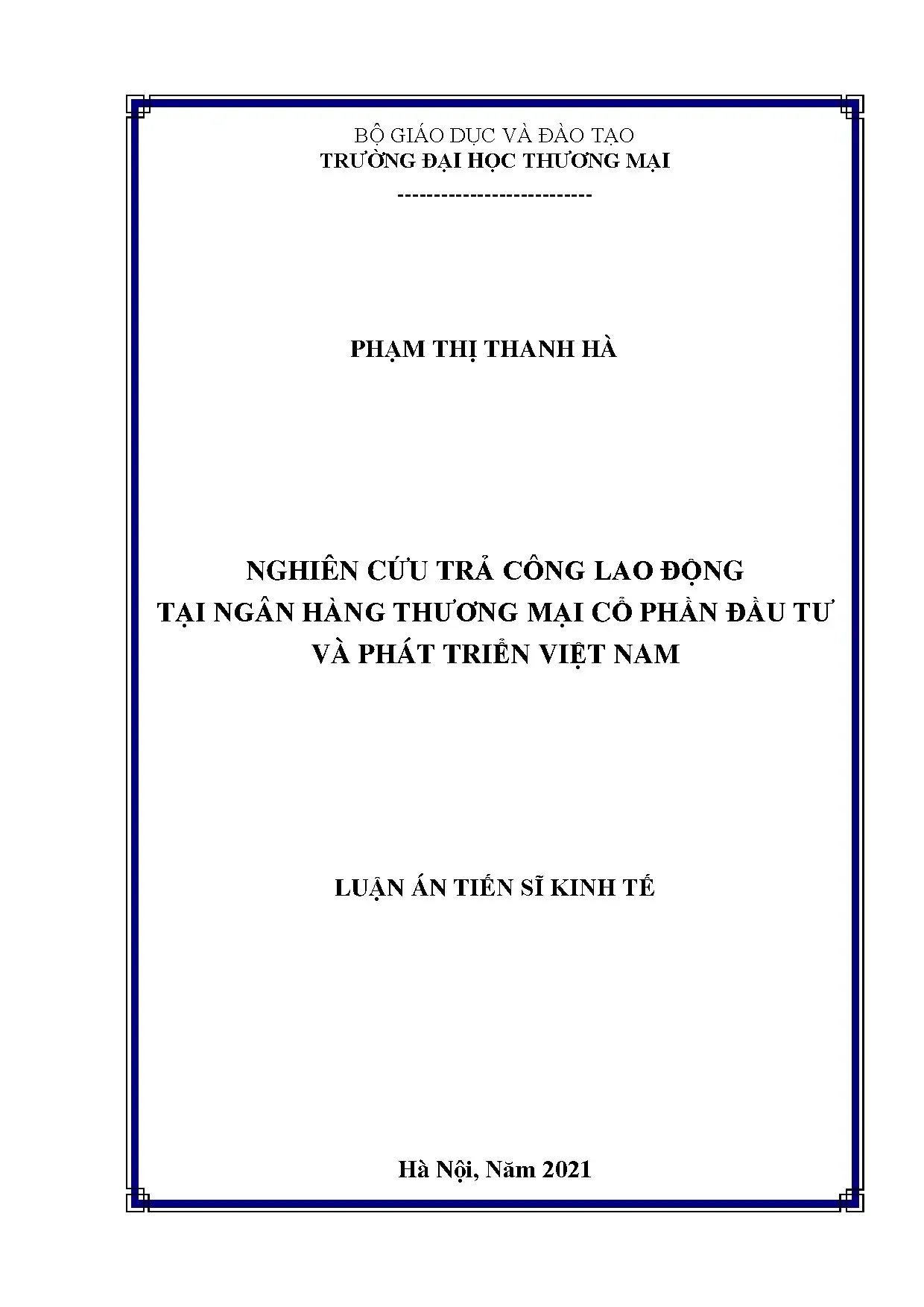 Luận án tiến sĩ về trả công lao động tại BIDV (2021)