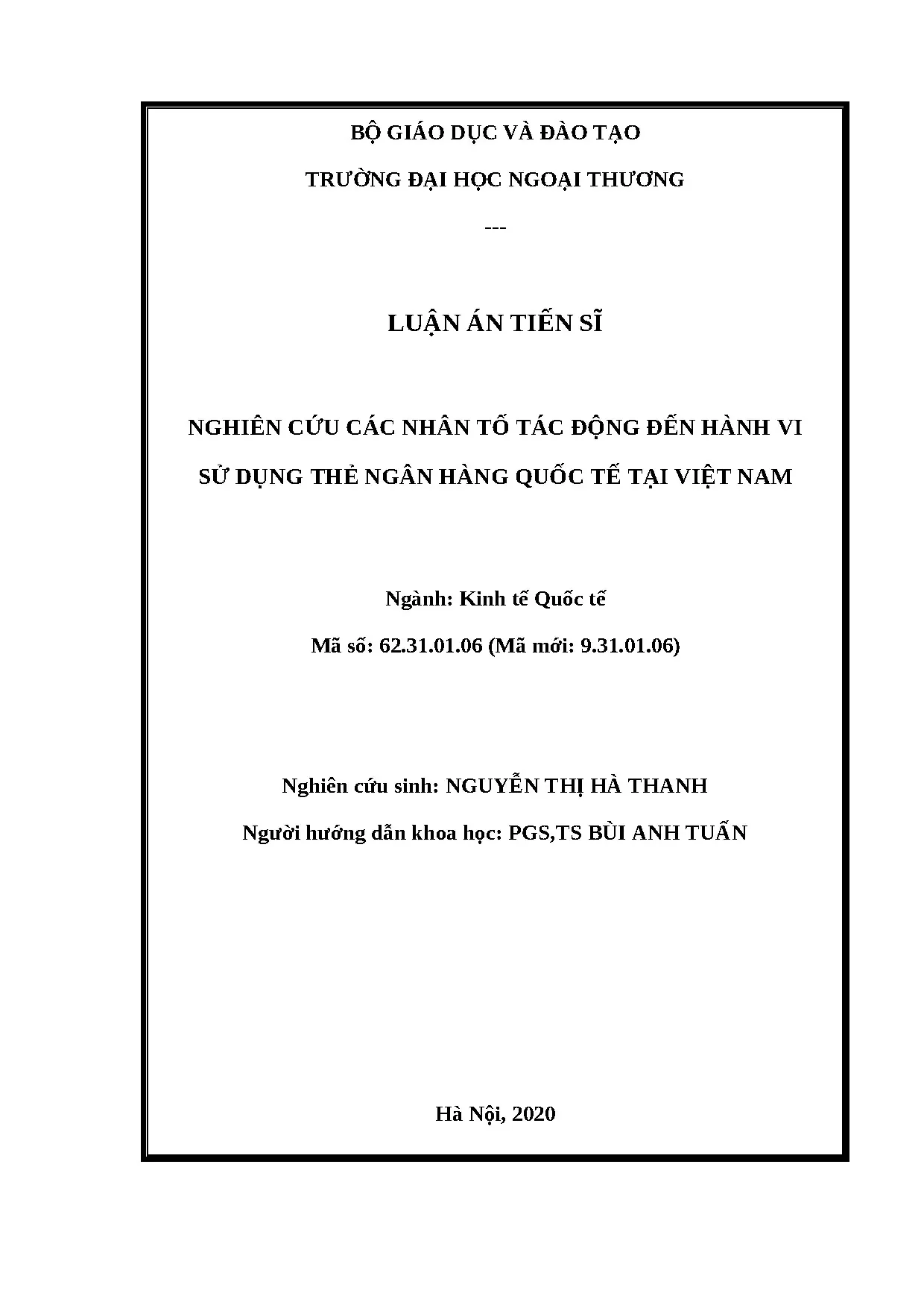 Nghiên cứu nhân tố tác động sử dụng thẻ ngân hàng quốc tế Việt Nam