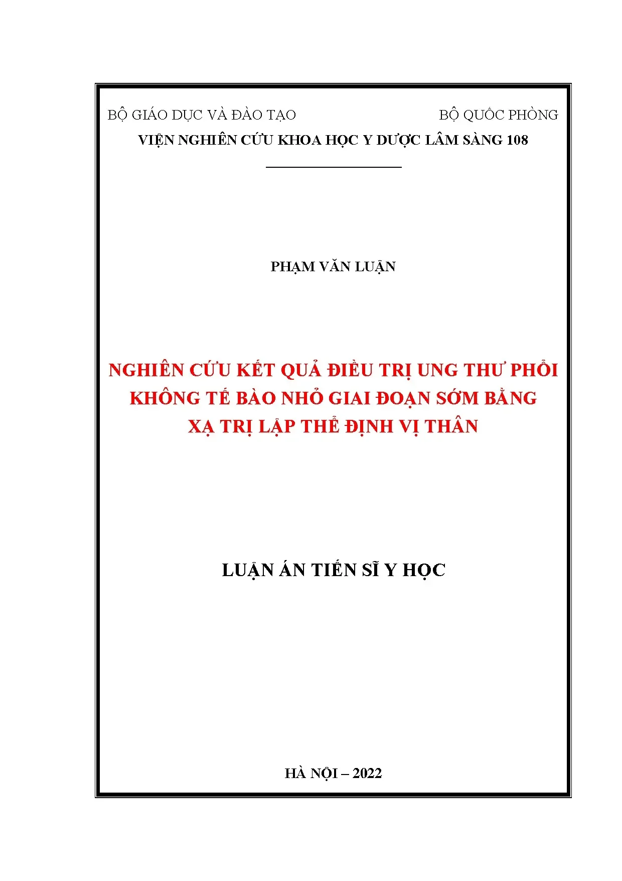 Điều trị ung thư phổi không tế bào nhỏ giai đoạn sớm bằng xạ trị lập thể