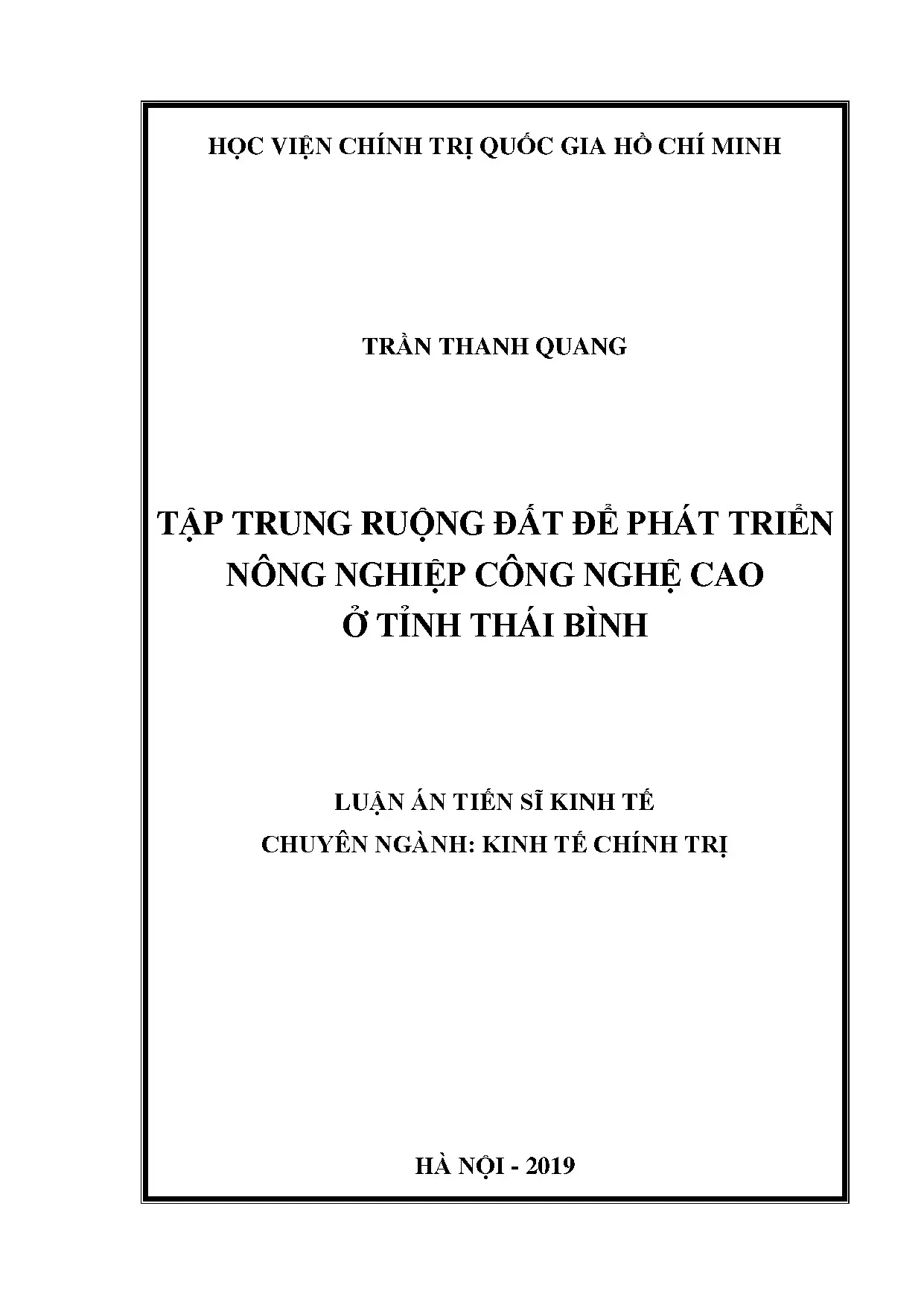 Luận án tiến sĩ tập trung ruộng đất phát triển nông nghiệp công nghệ cao