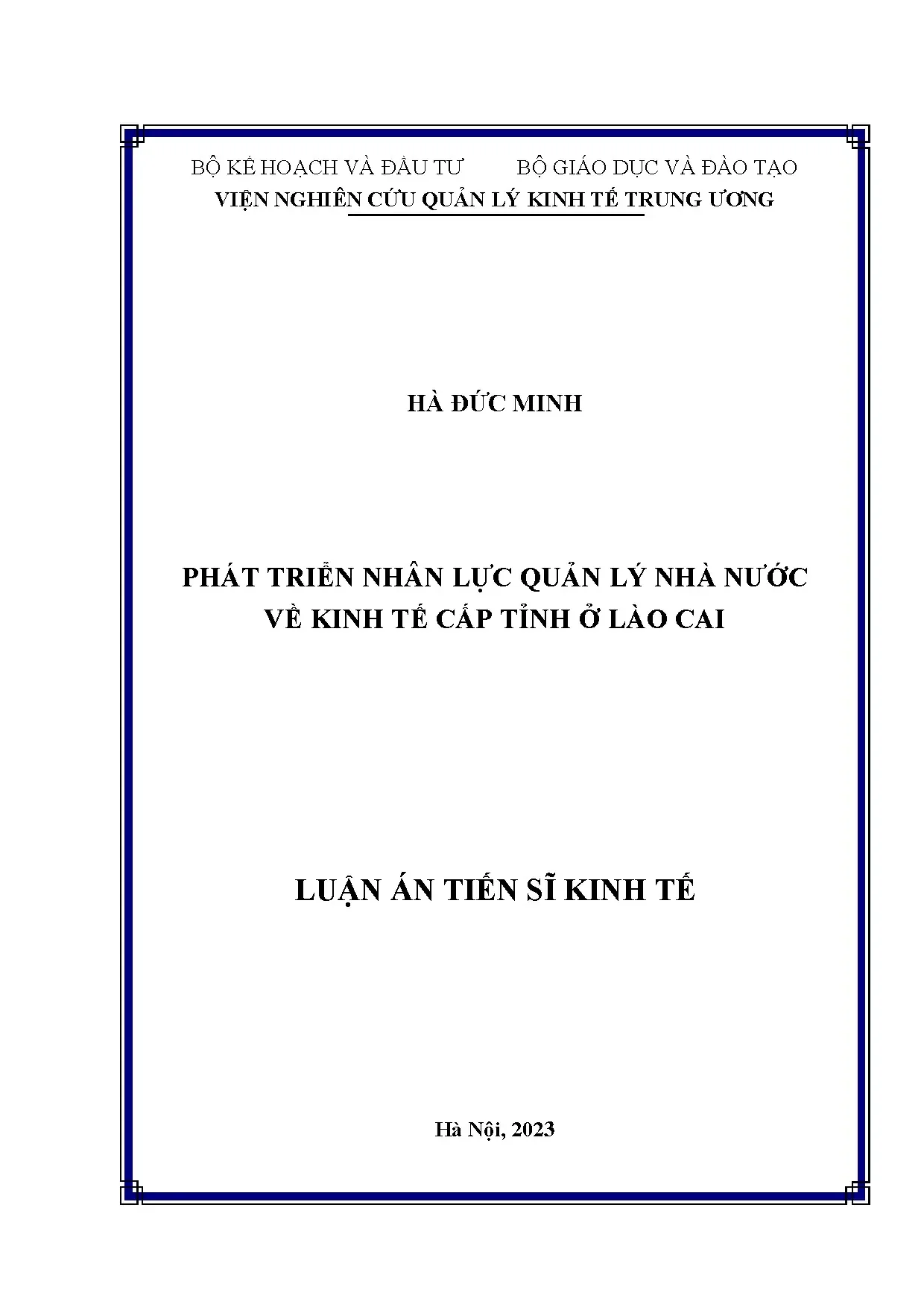Luận án tiến sĩ phát triển nhân lực quản lý nhà nước về kinh tế cấp tỉnh Lào Cai