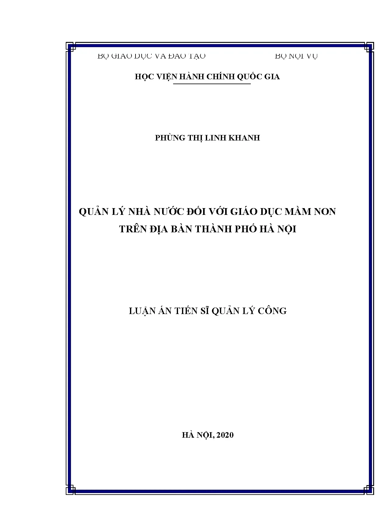 Luận án tiến sĩ quản lý nhà nước giáo dục mầm non Hà Nội