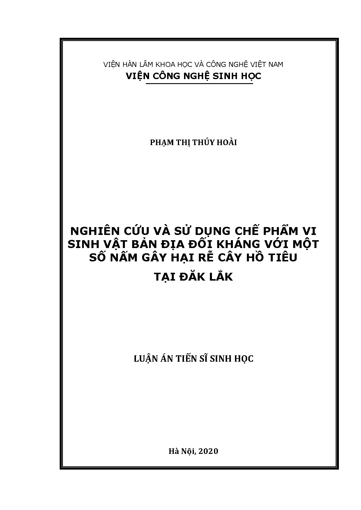 Luận án tiến sĩ: Chế phẩm vi sinh vật bản địa đối kháng nấm hại hồ tiêu