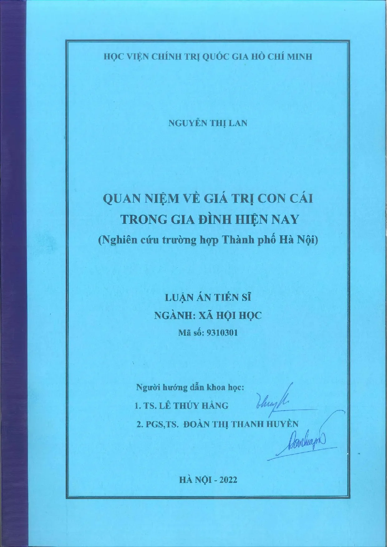 Luận án tiến sĩ quan niệm về giá trị con cái trong gia đình