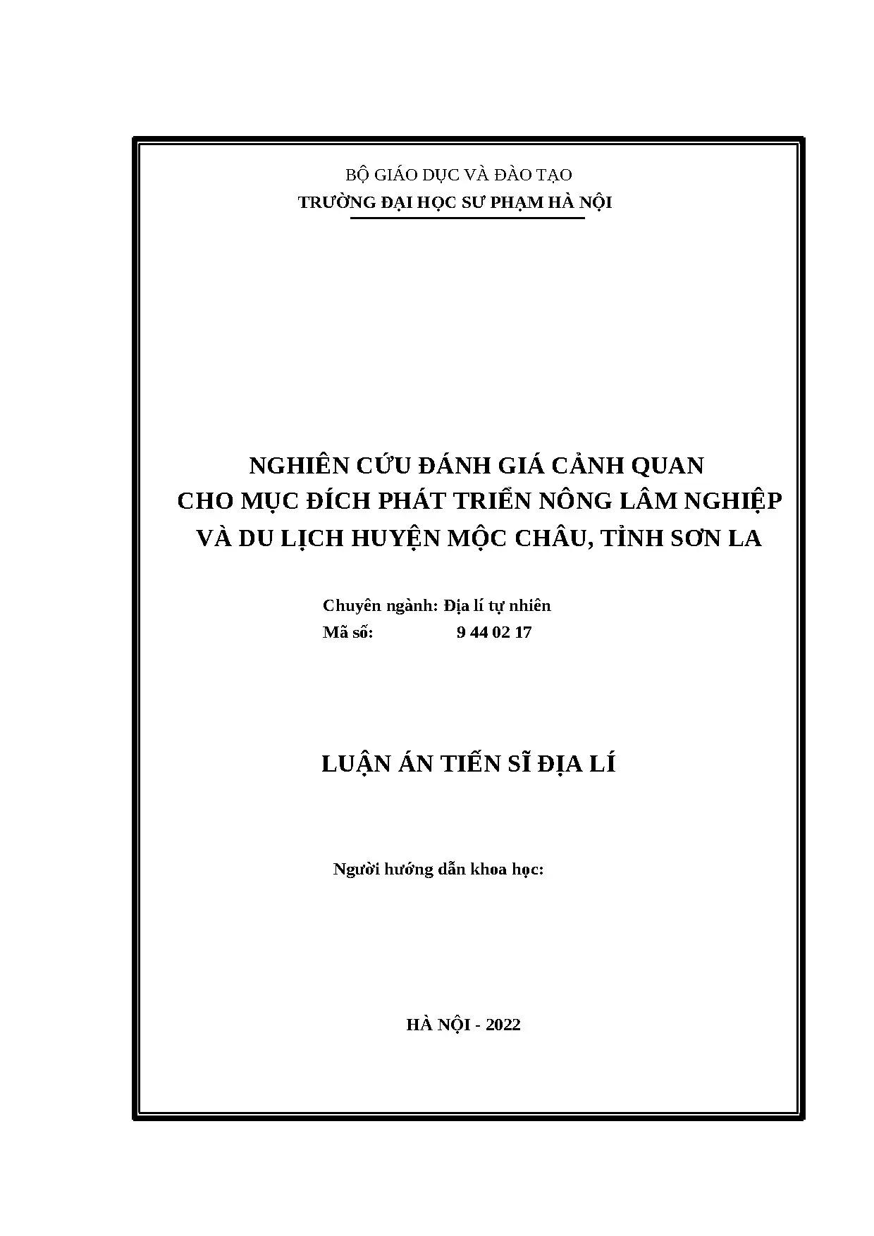 Đánh giá cảnh quan huyện Mộc Châu phục vụ nông lâm nghiệp và du lịch