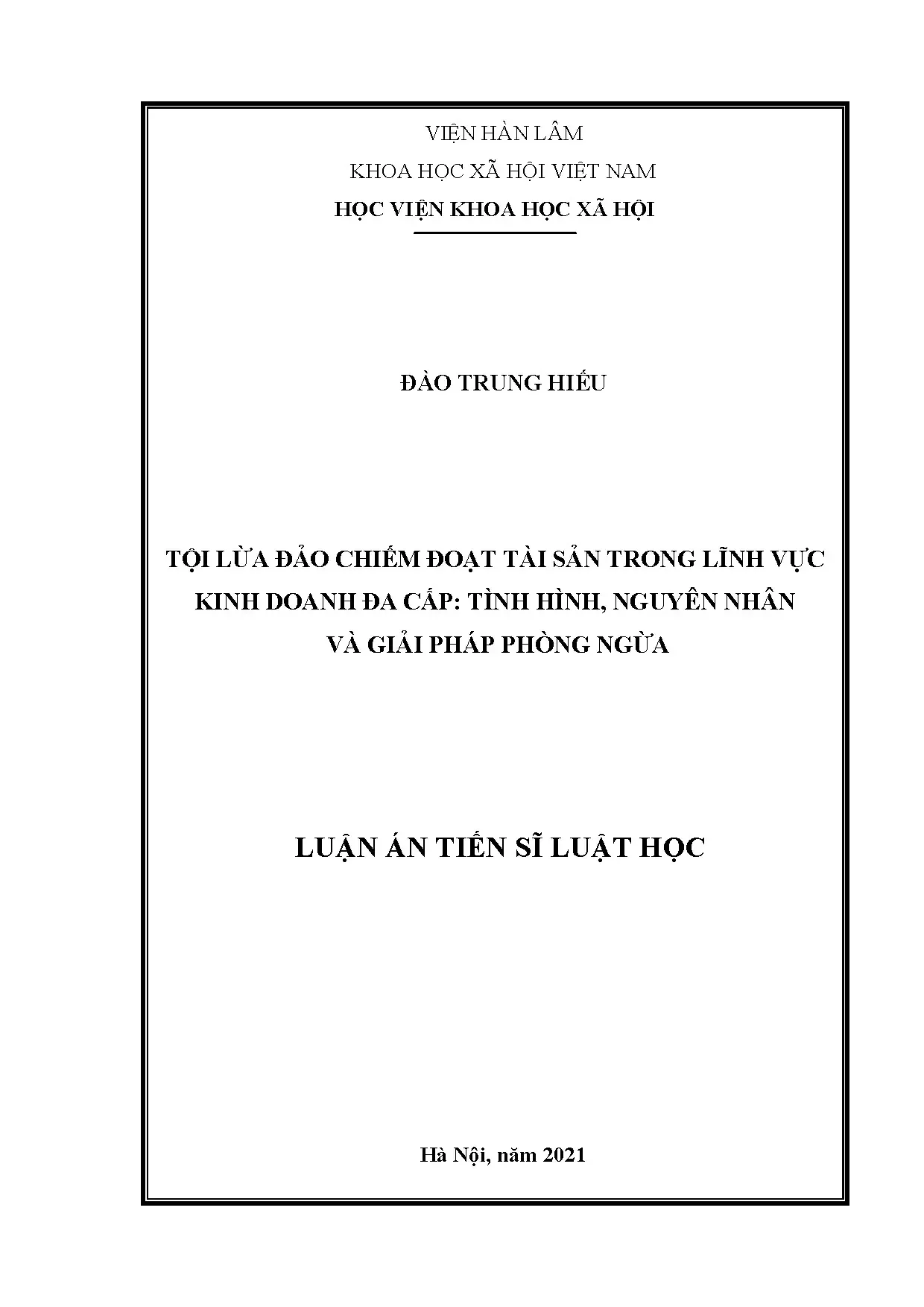 Luận án tiến sĩ tội lừa đảo chiếm đoạt tài sản trong kinh doanh đa cấp