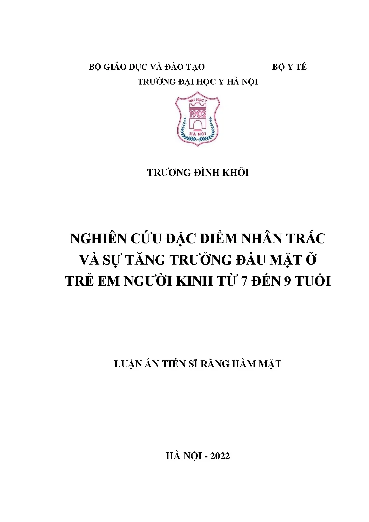 Đặc điểm nhân trắc và tăng trưởng đầu mặt trẻ 7-9 tuổi