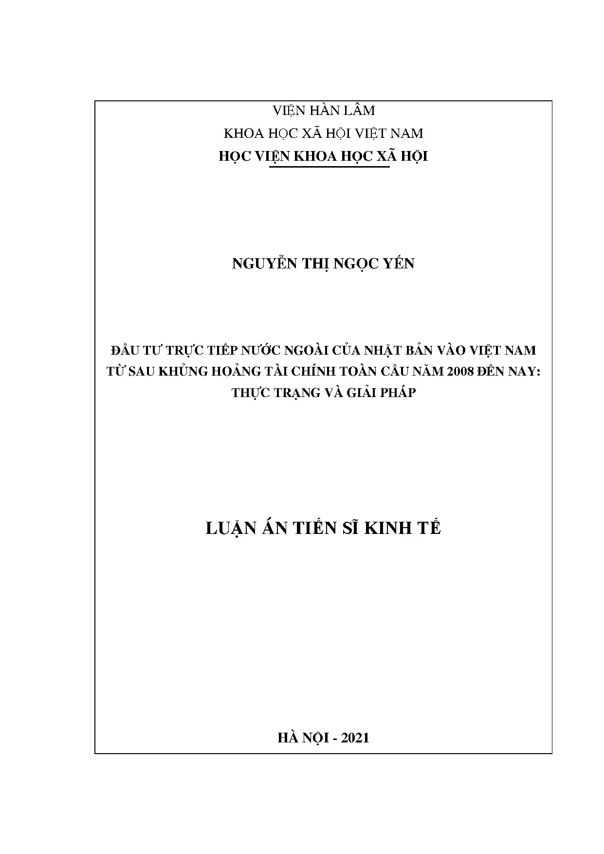 Đầu tư trực tiếp Nhật Bản vào Việt Nam sau khủng hoảng 2008: Thực trạng & giải pháp