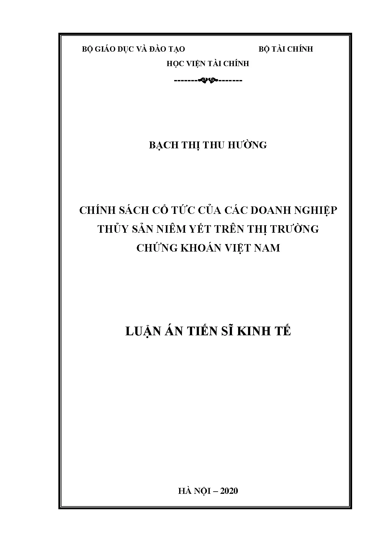 Luận án chính sách cổ tức doanh nghiệp thủy sản niêm yết Việt Nam
