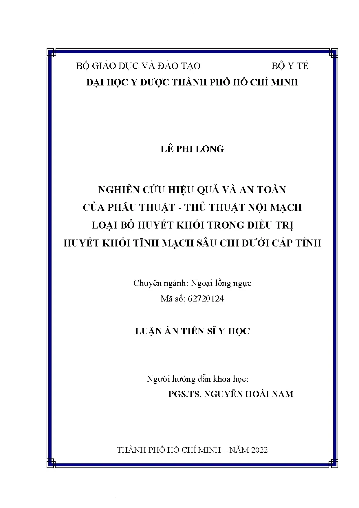 Phẫu thuật nội mạch loại bỏ huyết khối TM sâu chi dưới cấp