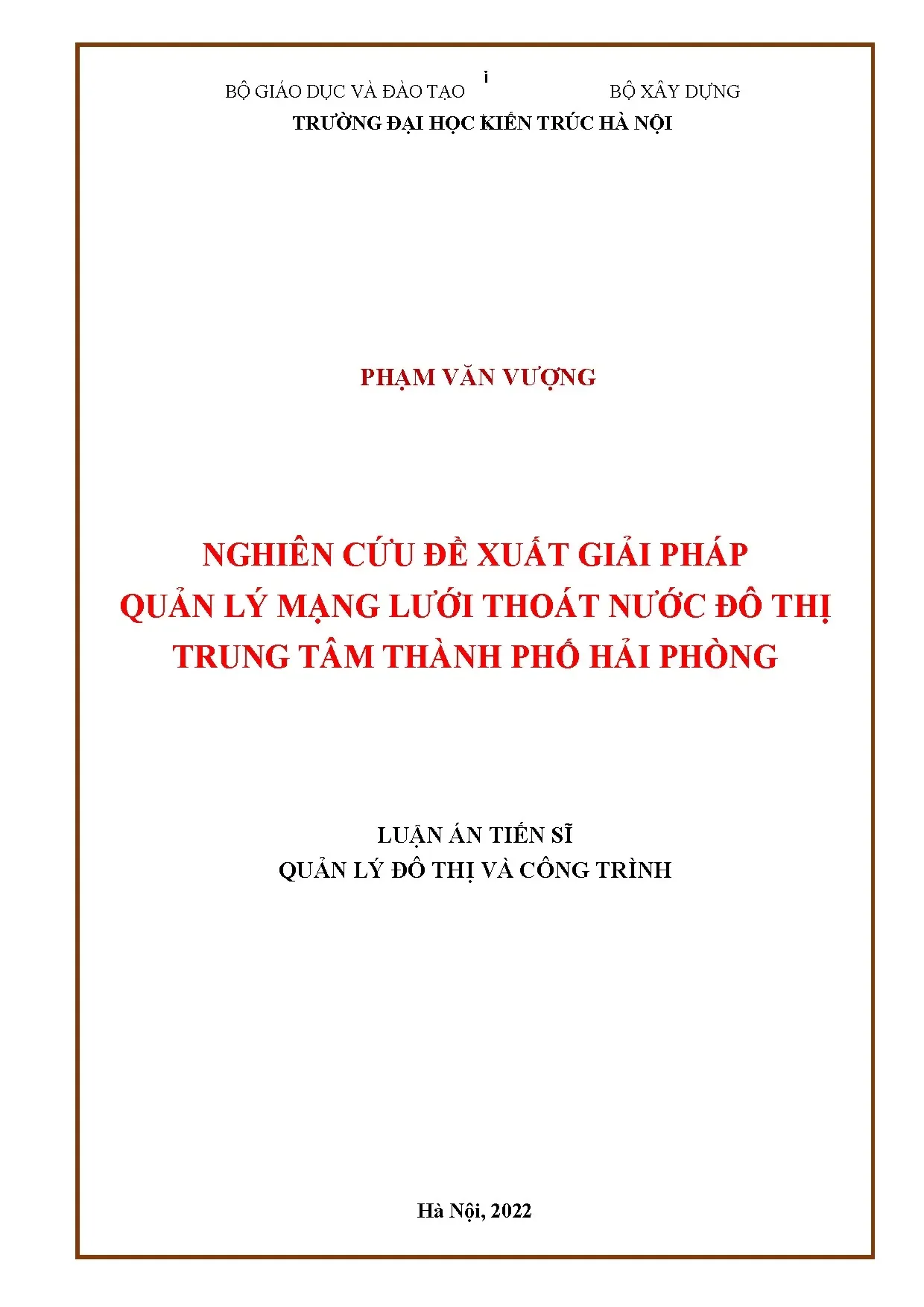 Luận án đề xuất giải pháp quản lý mạng lưới thoát nước đô thị Hải Phòng