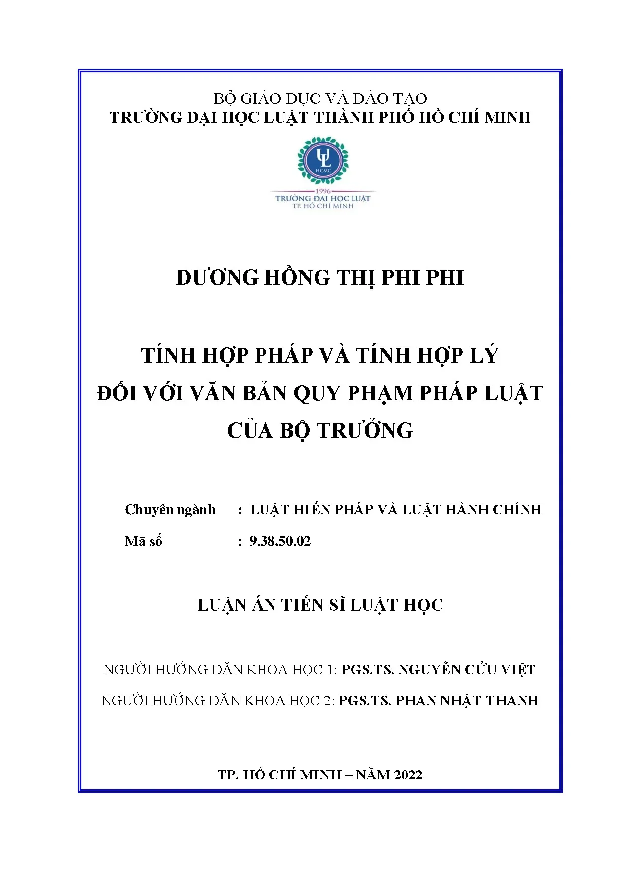 Tính hợp pháp và hợp lý văn bản quy phạm pháp luật bộ trưởng