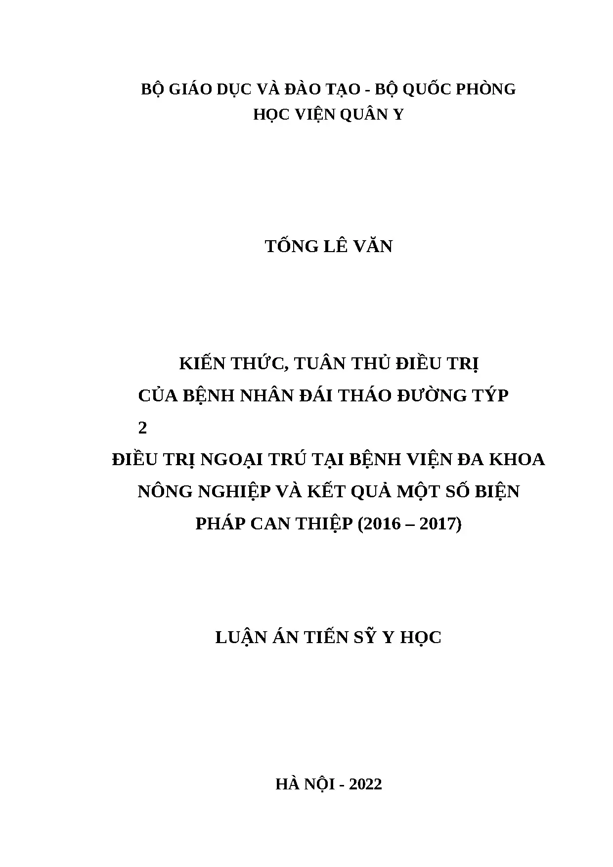 Luận án tuân thủ điều trị bệnh nhân đái tháo đường týp 2