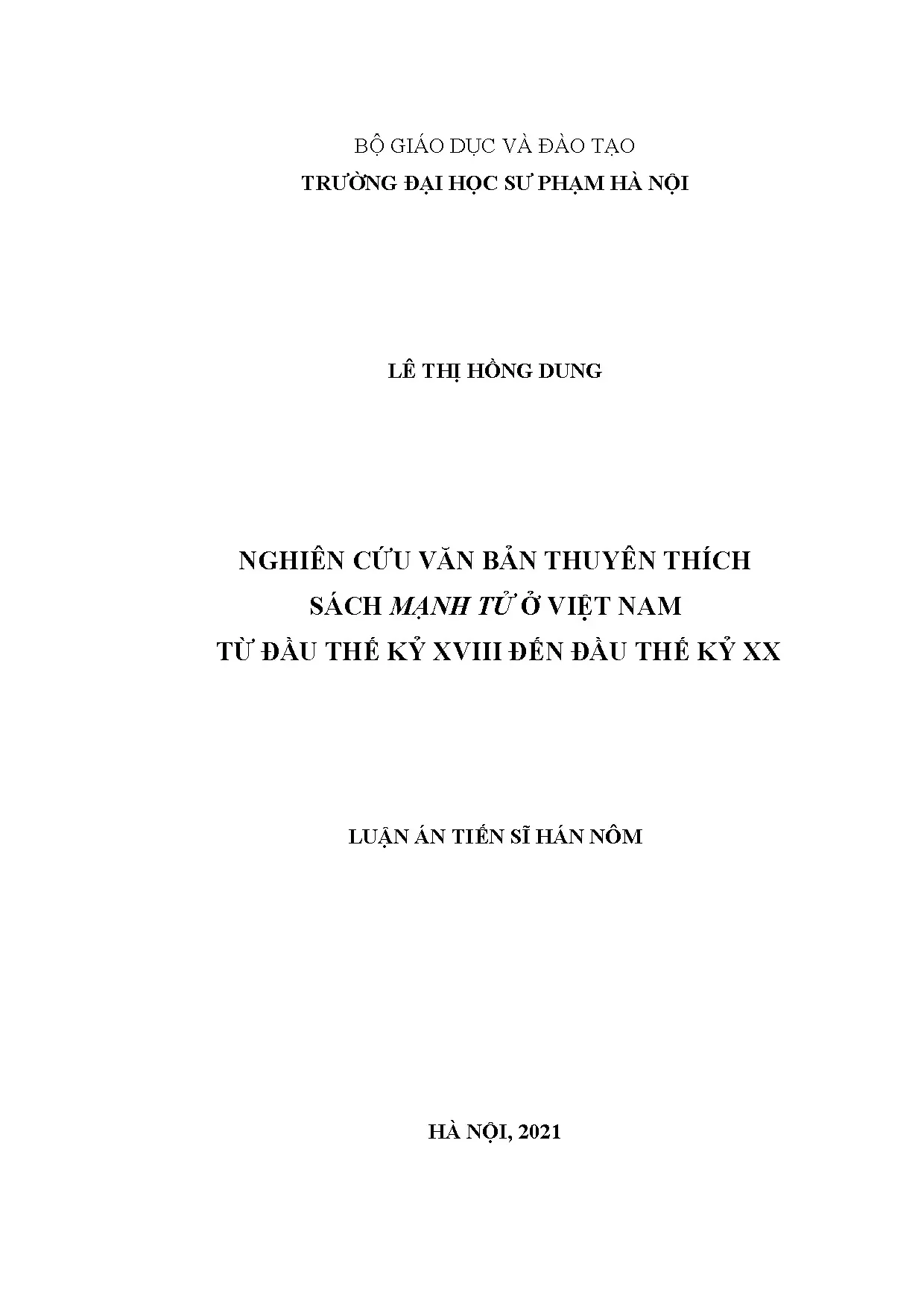 Luận án tiến sĩ: Văn bản thuyên thích sách Mạnh Tử Việt Nam (TK XVIII-XX)