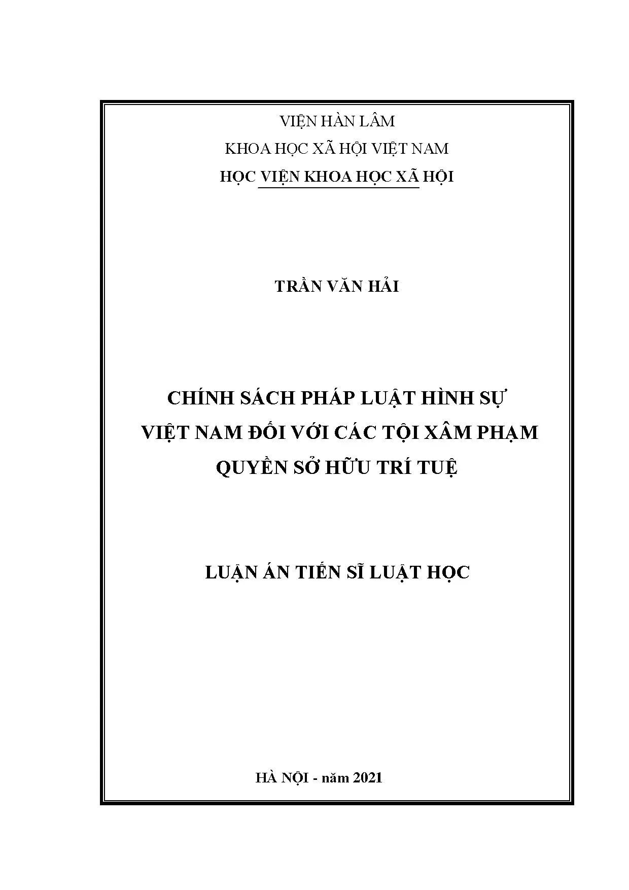 Luận án tiến sĩ chính sách pháp luật hình sự về sở hữu trí tuệ