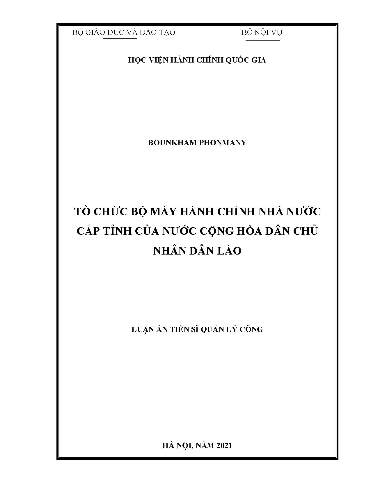 Luận án tiến sĩ tổ chức bộ máy hành chính nhà nước cấp tỉnh Lào