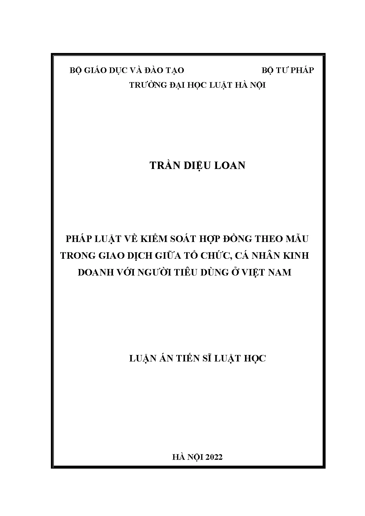 Luận án tiến sĩ pháp luật về kiểm soát hợp đồng theo mẫu