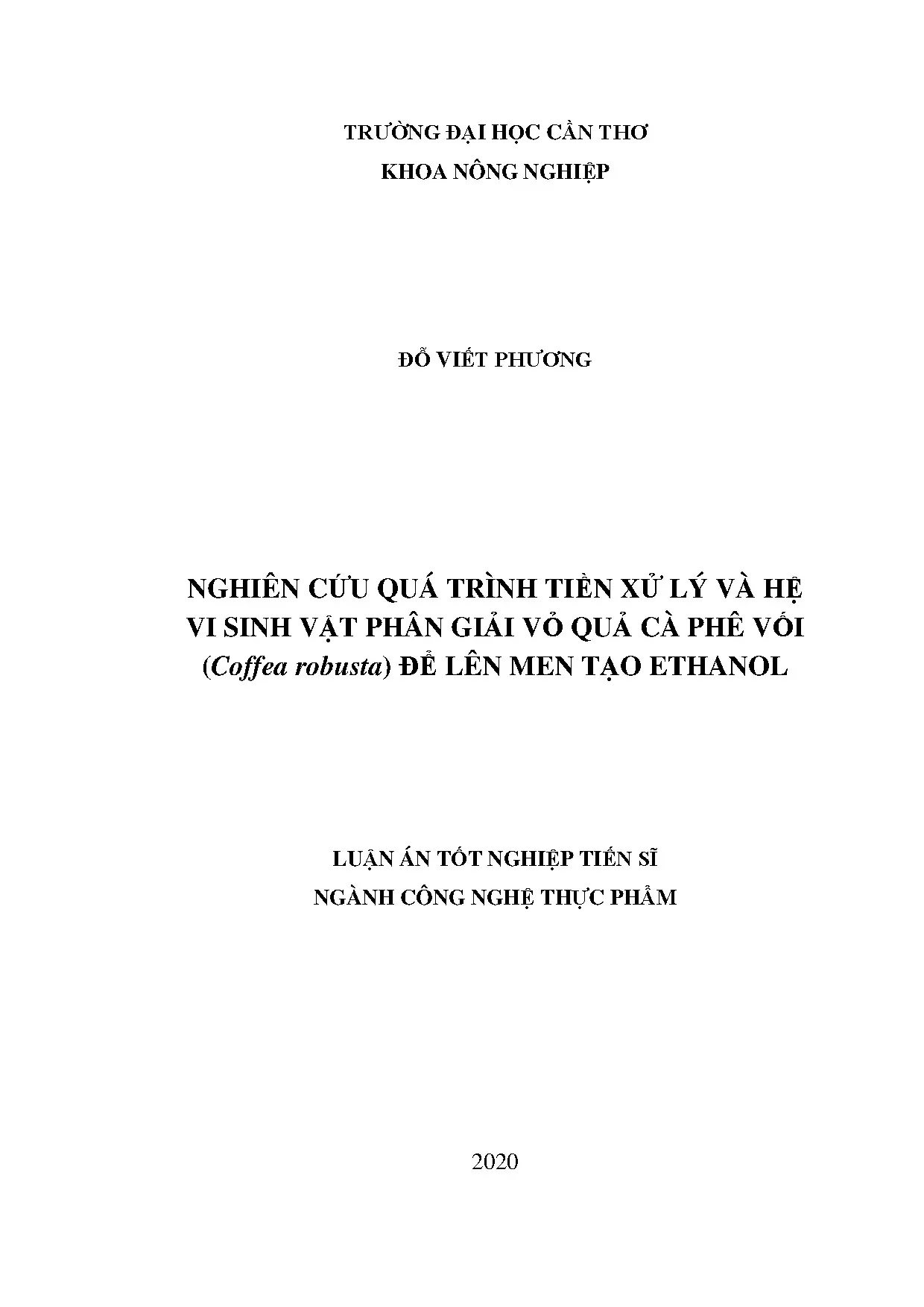 Nghiên cứu tiền xử lý vỏ cà phê vối tạo ethanol sinh học