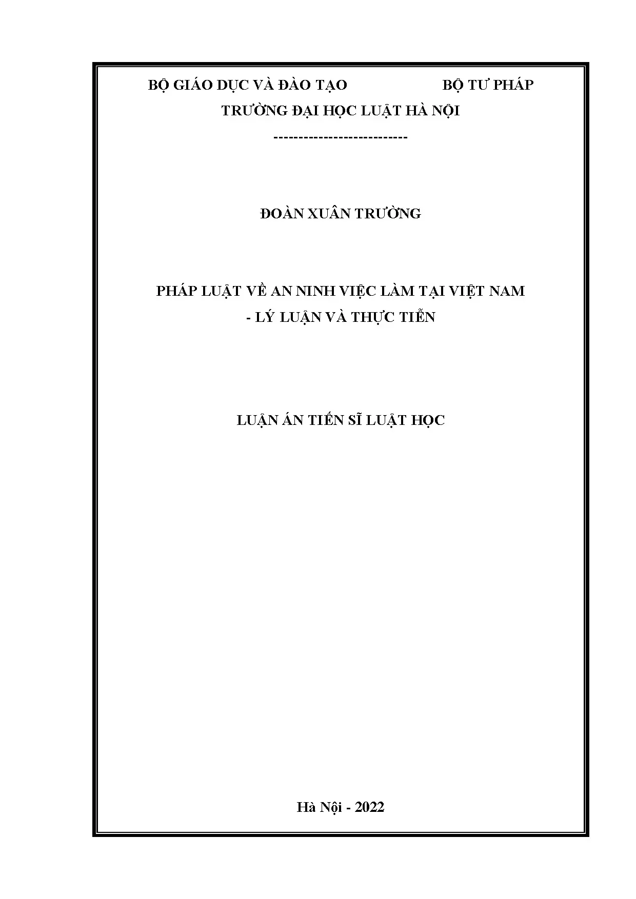 Luận án tiến sĩ pháp luật về an ninh việc làm tại Việt Nam