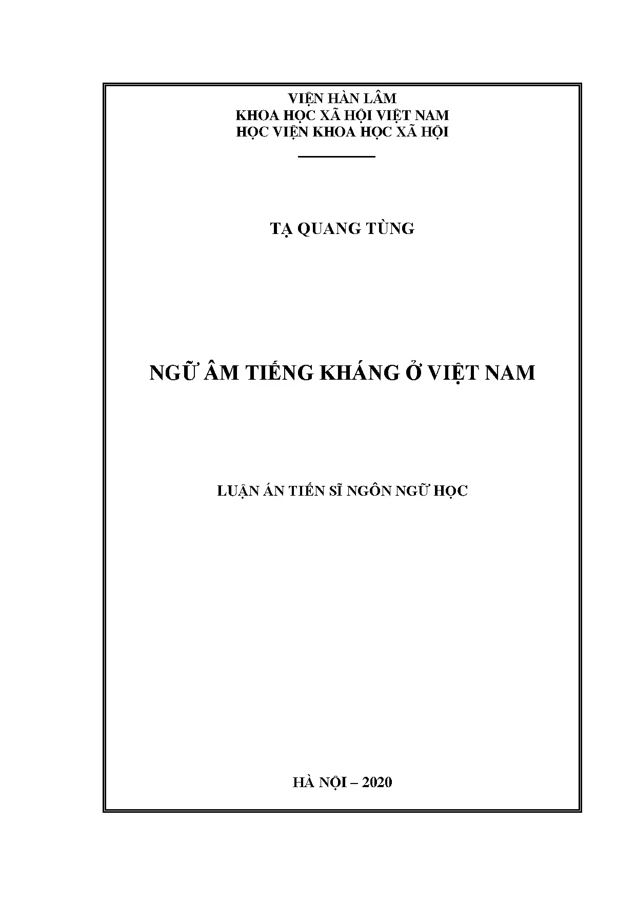 Ngữ âm tiếng Kháng ở Việt Nam - Luận án tiến sĩ
