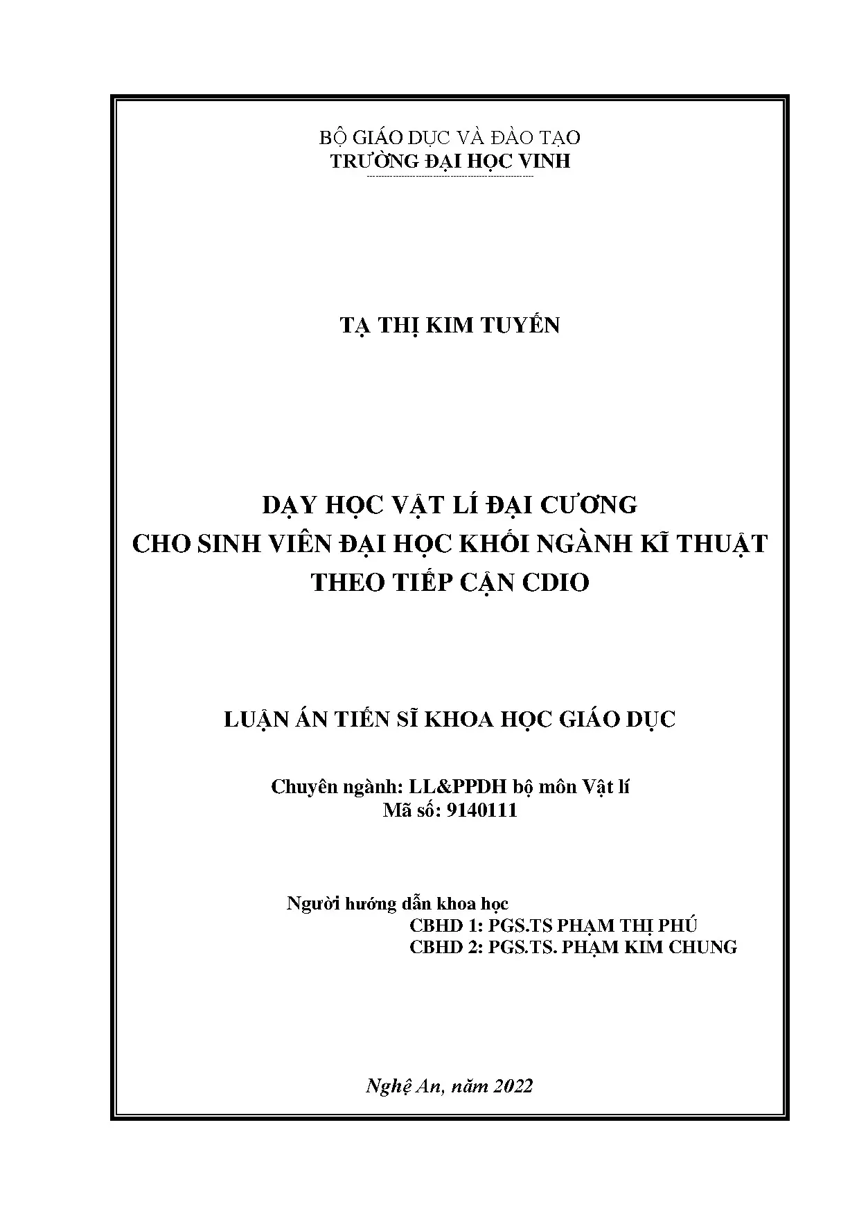 Luận án tiến sĩ dạy học Vật lí đại cương khối ngành kỹ thuật theo CDIO