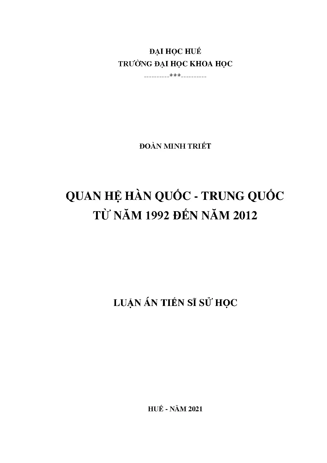 Quan hệ Hàn Quốc - Trung Quốc 1992-2012: Luận án tiến sĩ