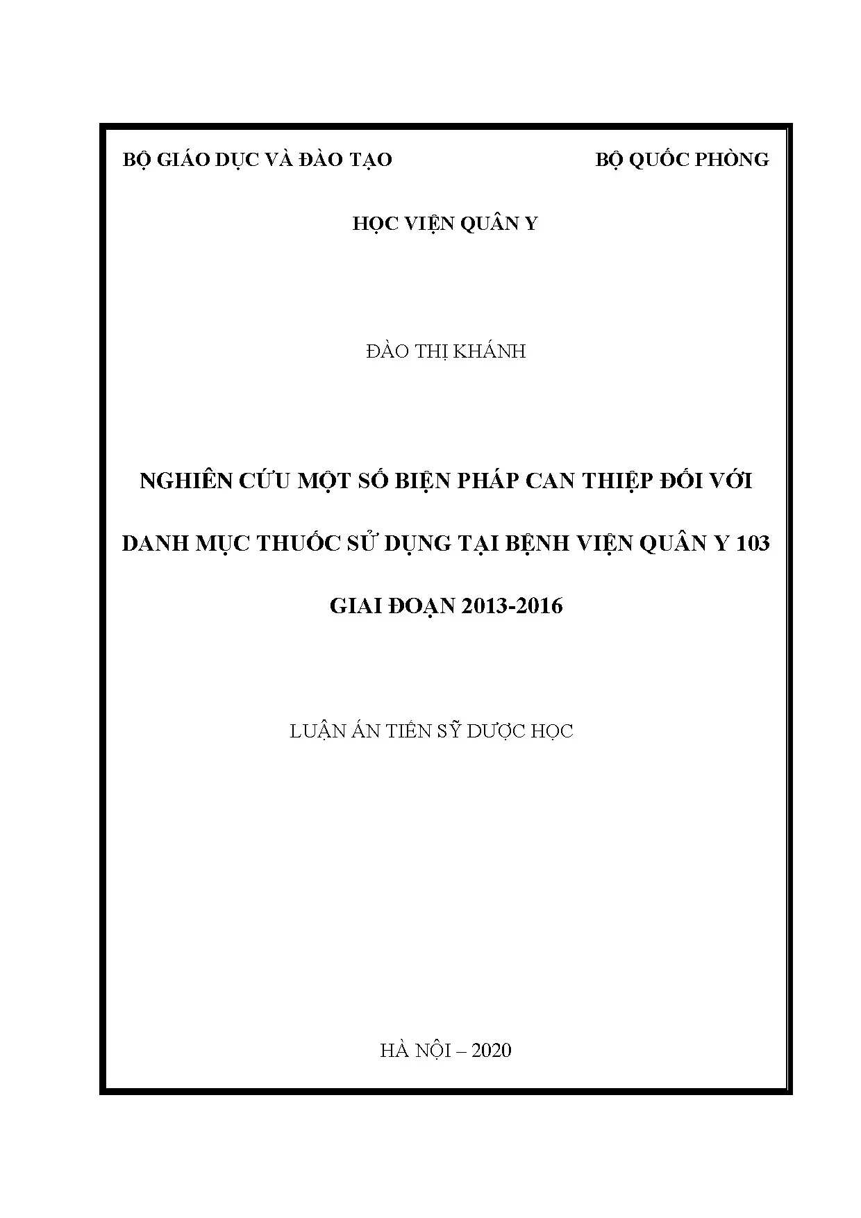 Nghiên cứu can thiệp danh mục thuốc bệnh viện quân y 103 giai đoạn 2013-2016